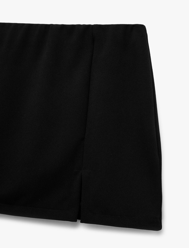 Yırtmaç Detaylı Slim Fit Krep Scuba Mini Etek_4