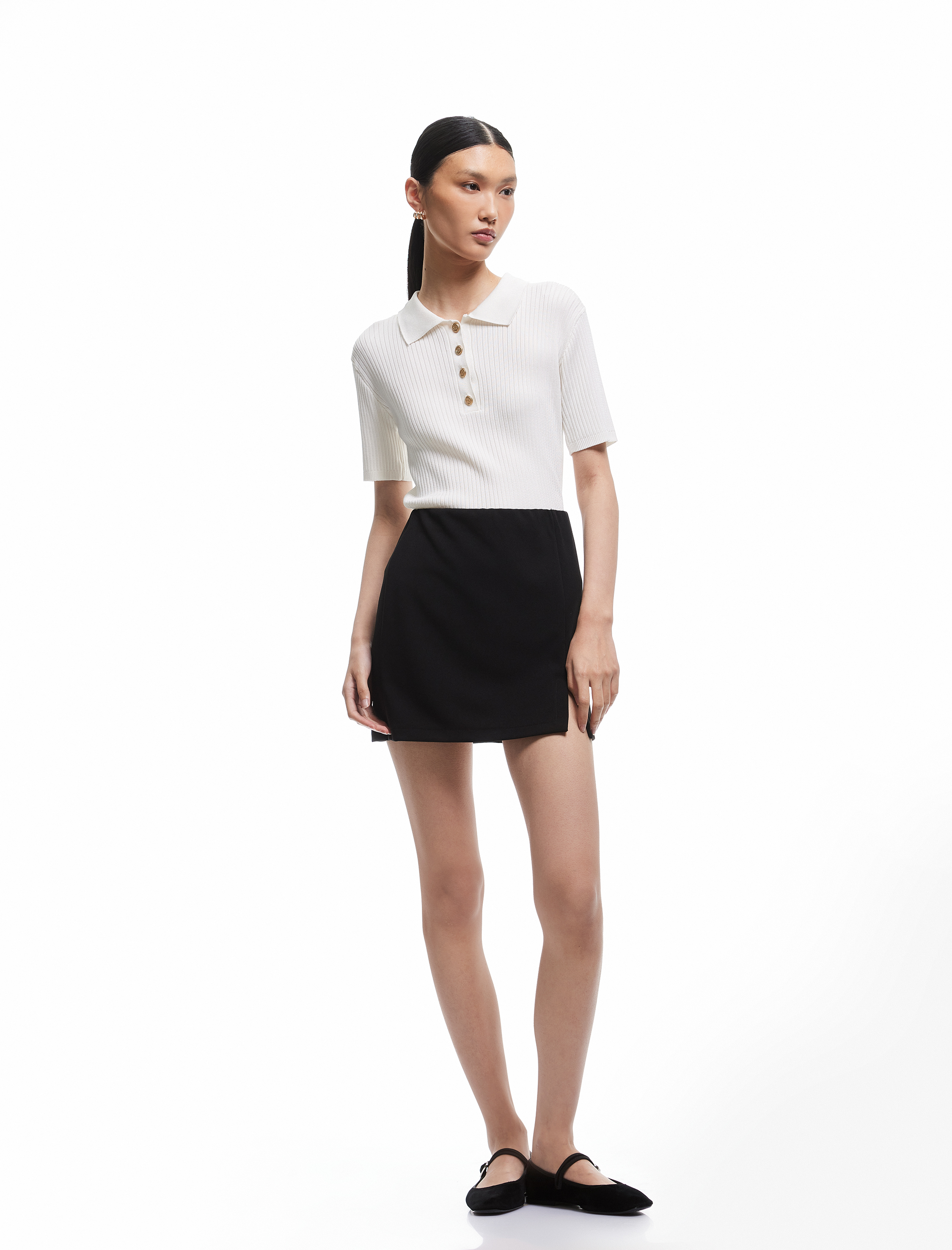   Yırtmaç Detaylı Slim Fit Krep Scuba Mini Etek