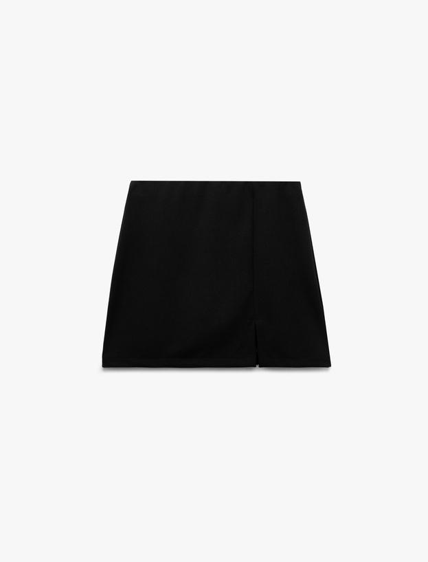 Yırtmaç Detaylı Slim Fit Krep Scuba Mini Etek_2