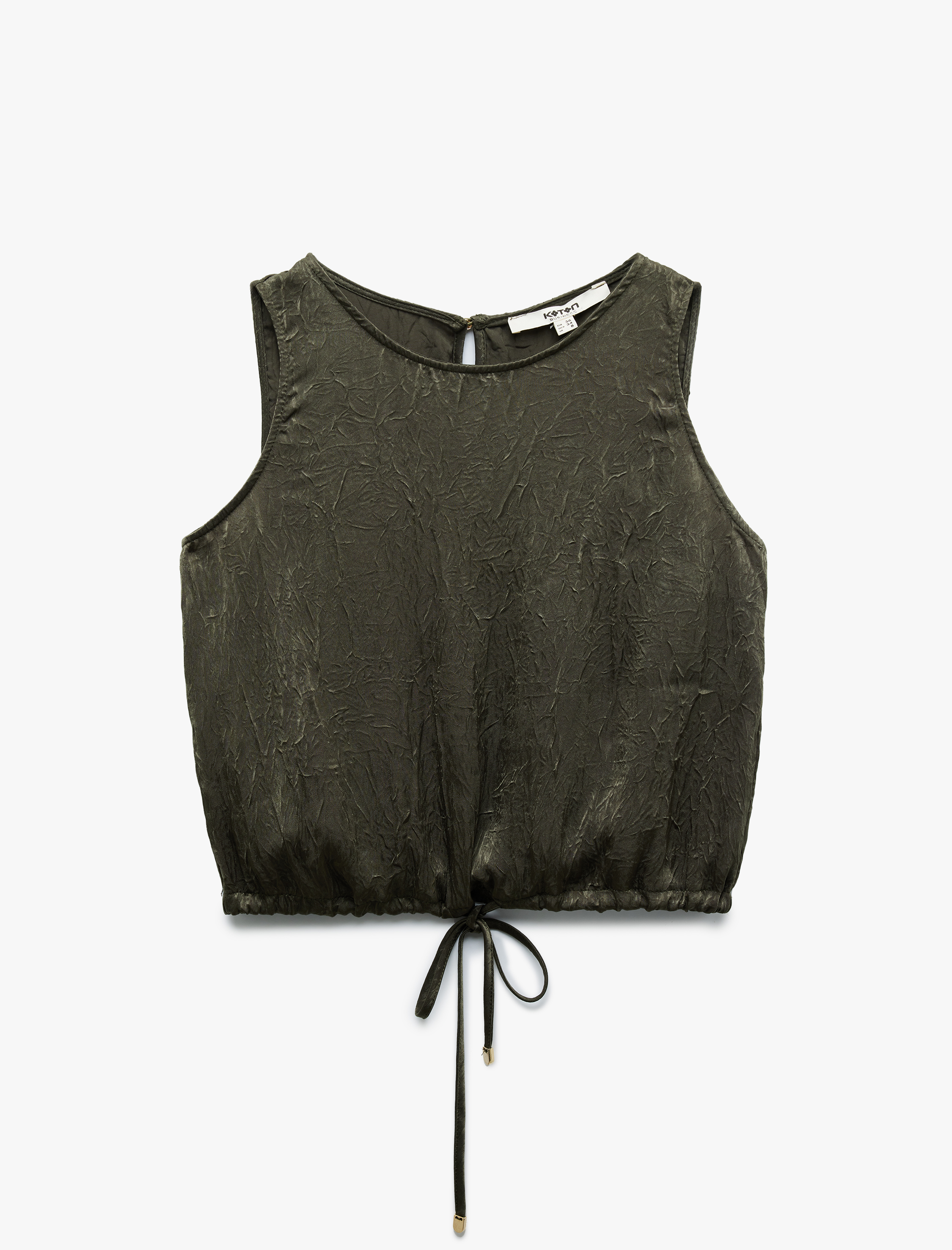   Beli Bağcıklı Bisiklet Yaka Kolsuz Saten Bluz