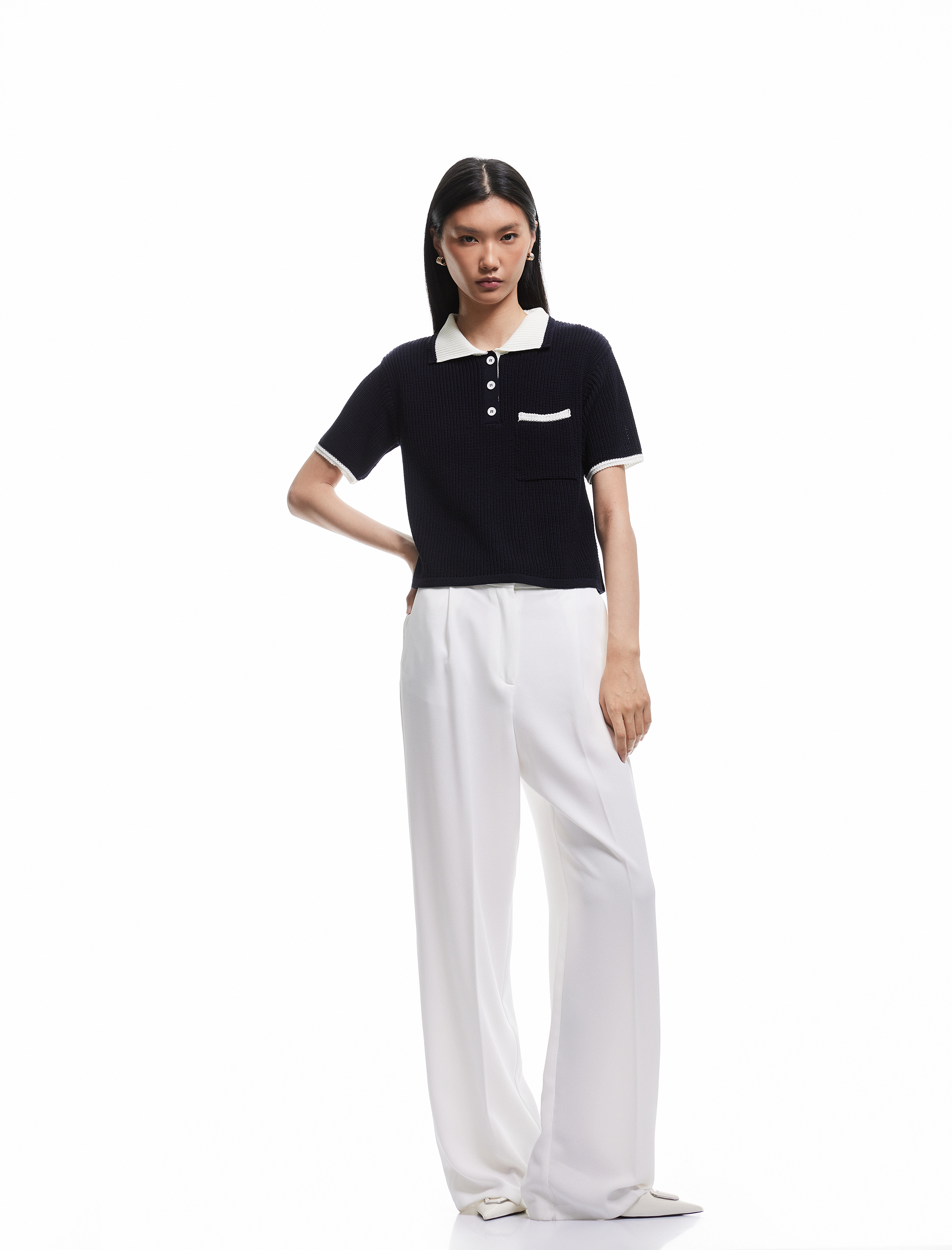   Kontrast Detaylı Kısa Kollu Polo Yaka Triko Tişört