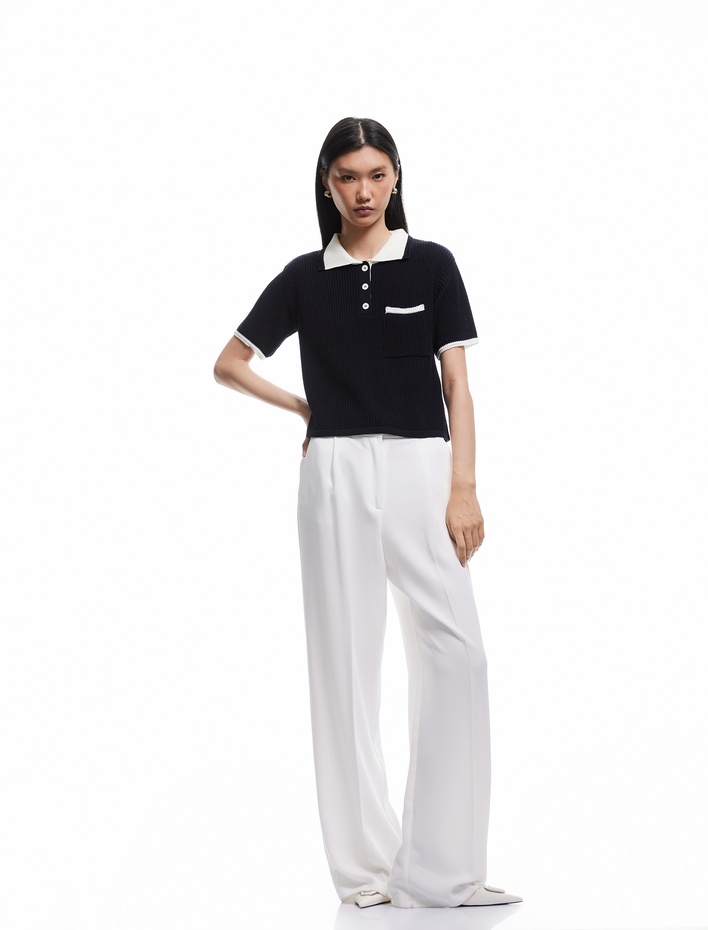  Kontrast Detaylı Kısa Kollu Polo Yaka Triko Tişört