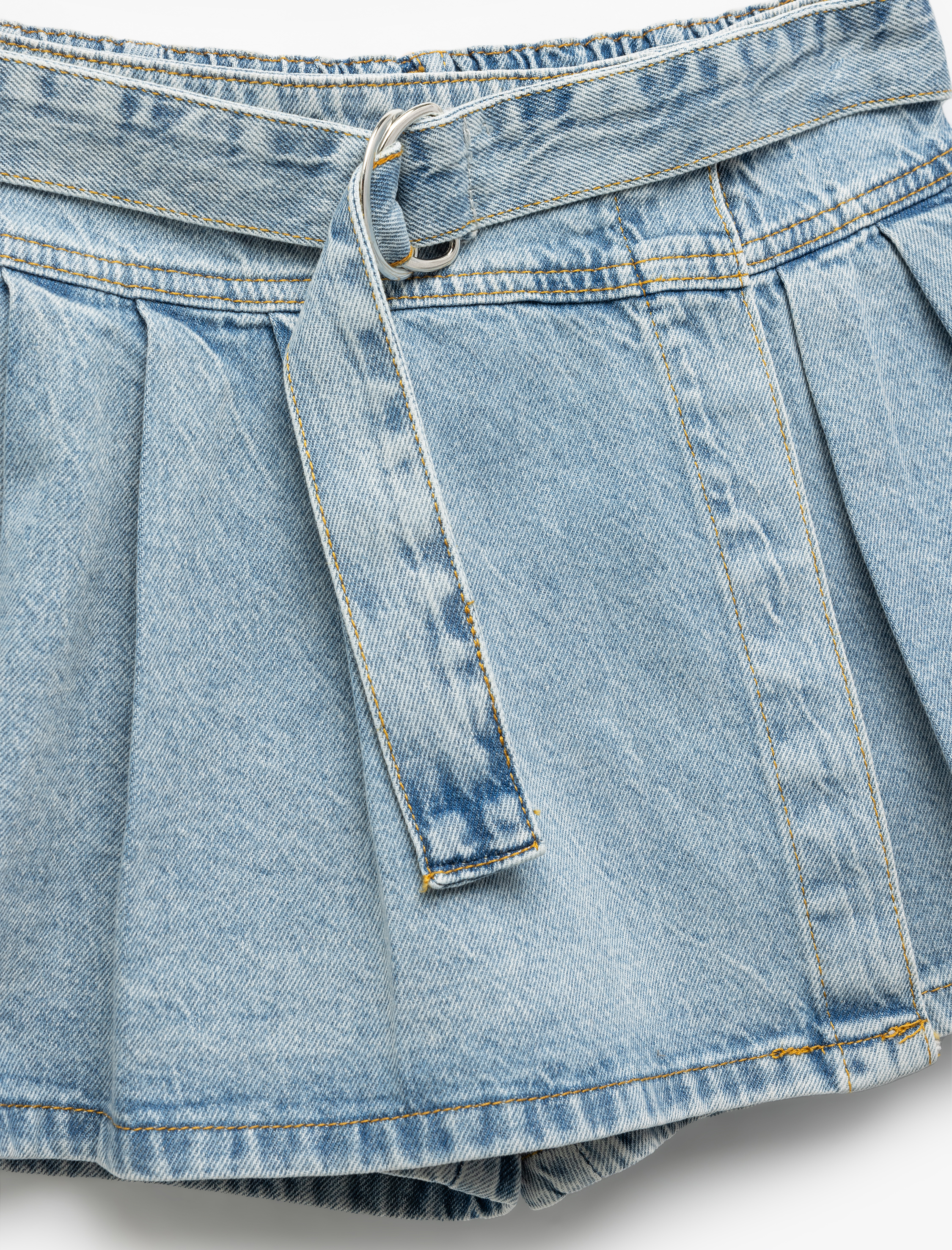  Kız Çocuk Pamuklu Cepli Kemer Detaylı Denim Şort Etek