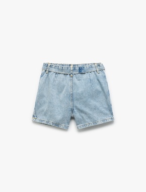 Pamuklu Cepli Kemer Detaylı Denim Şort Etek_1