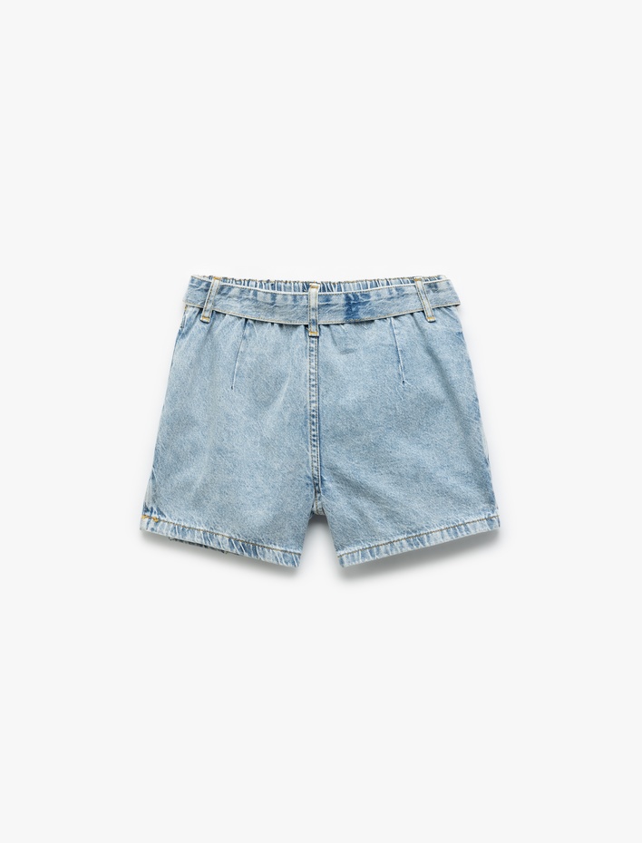 Kız Çocuk Pamuklu Cepli Kemer Detaylı Denim Şort Etek