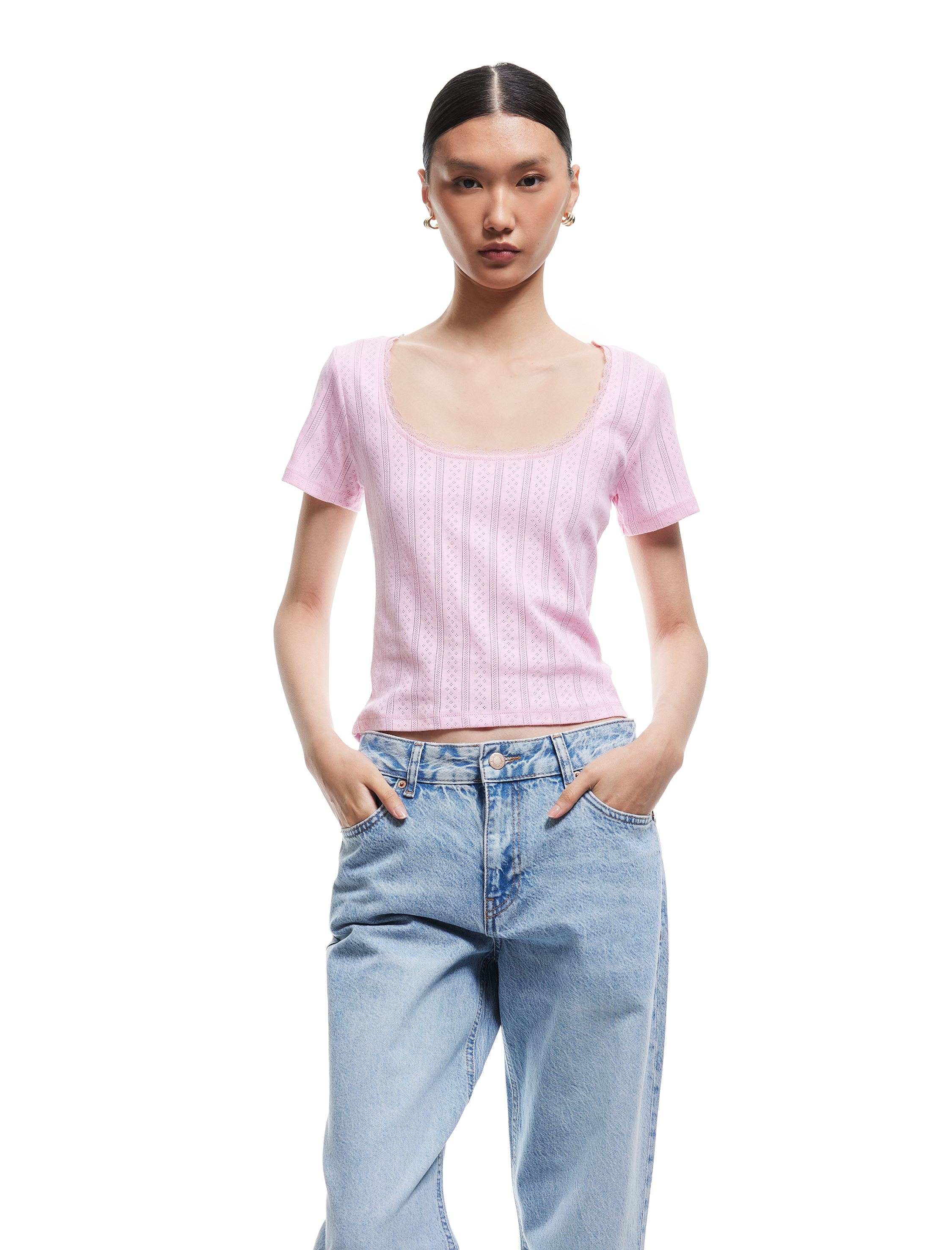   Slim Fit Pamuklu Derin U Yaka Kısa Kollu Tişört