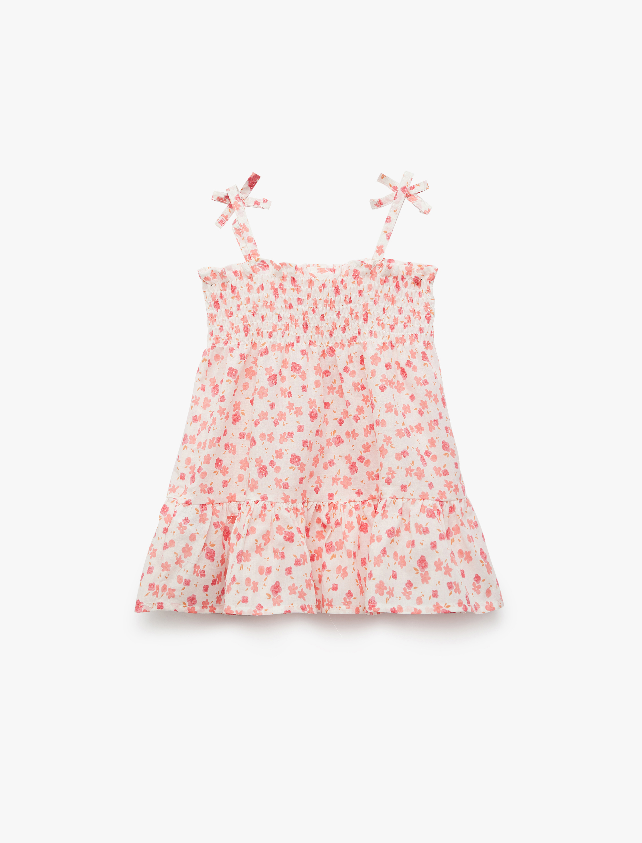 Kız Bebek Pamuklu Fiyonk Detaylı Gipeli Askılı Çiçekli Mini Elbise