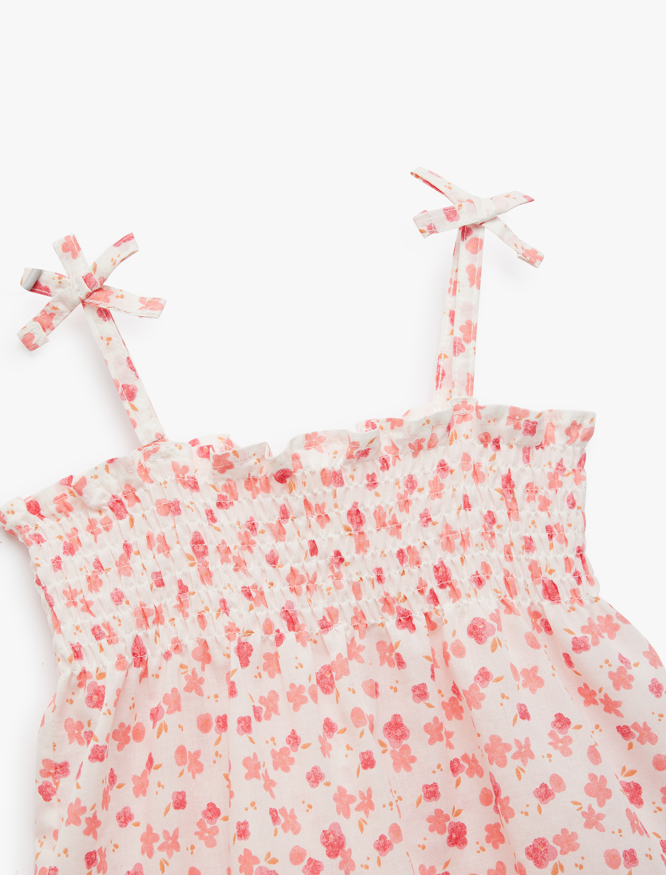 Kız Bebek Pamuklu Fiyonk Detaylı Gipeli Askılı Çiçekli Mini Elbise
