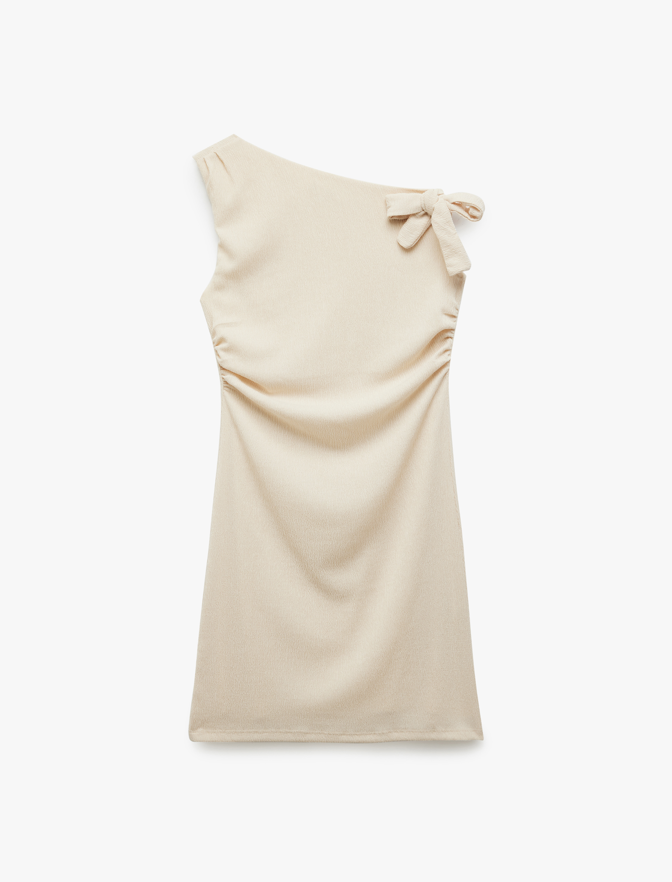   Tek Omuz Fiyonk Detaylı Drapeli Kolsuz Mini Elbise