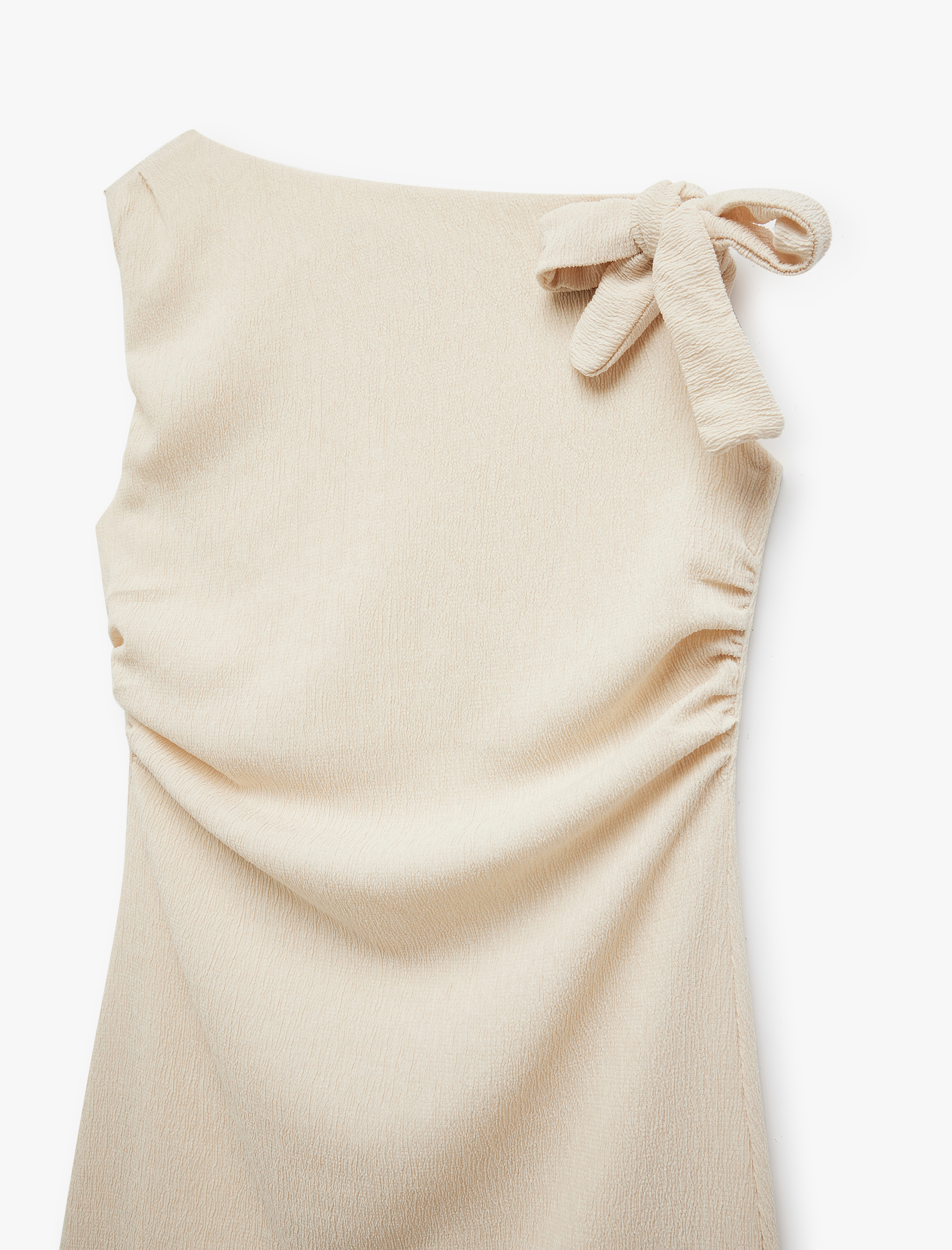   Tek Omuz Fiyonk Detaylı Drapeli Kolsuz Mini Elbise