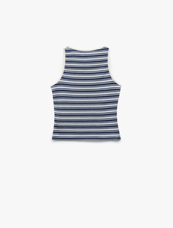  Kolsuz Bisiklet Yaka Çizgili Viskon Karışımlı Bluz