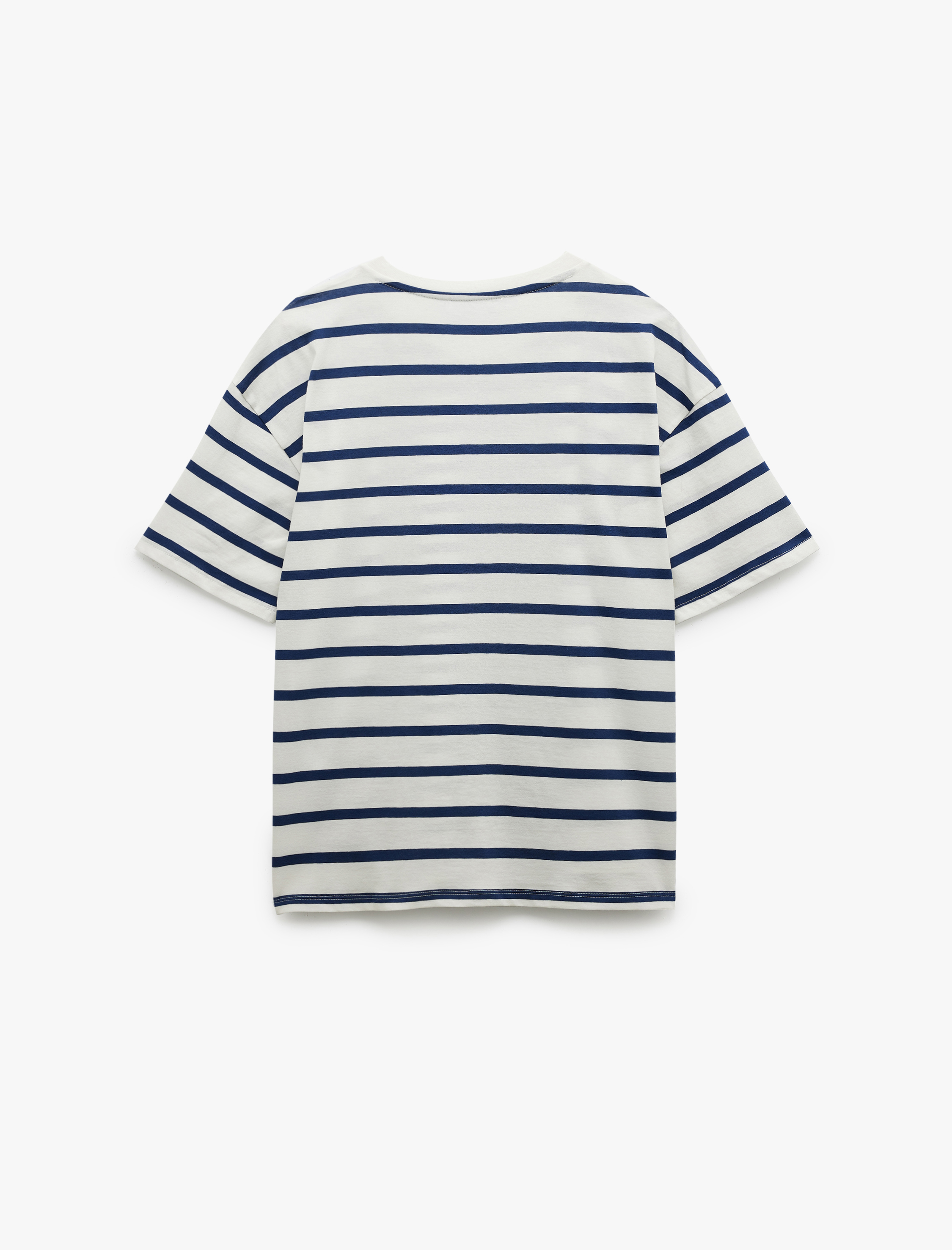 Çizgili Bisiklet Yaka Kısa Kollu Kadın Tişört