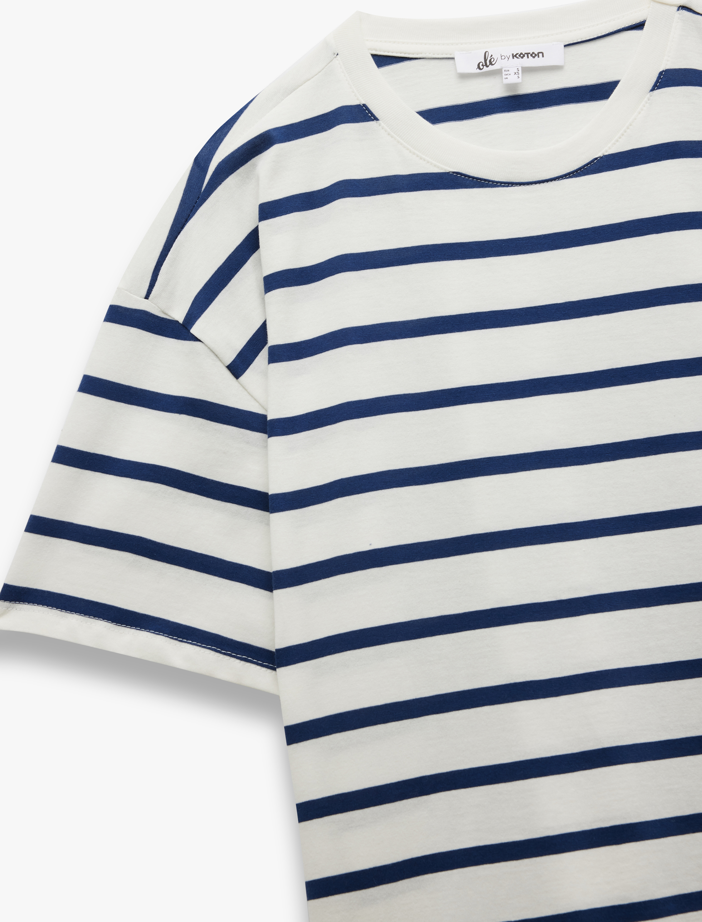 Çizgili Bisiklet Yaka Kısa Kollu Kadın Tişört