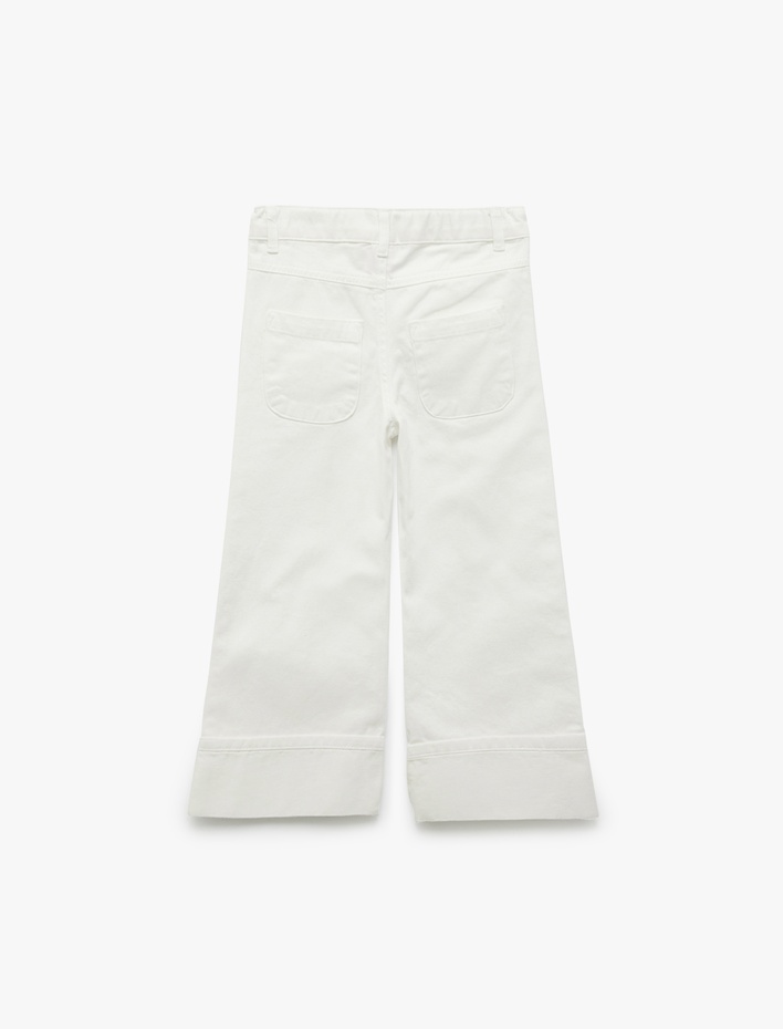 Kız Bebek Pamuklu Cepli Yüksek Bel Geniş Paça Pantolon