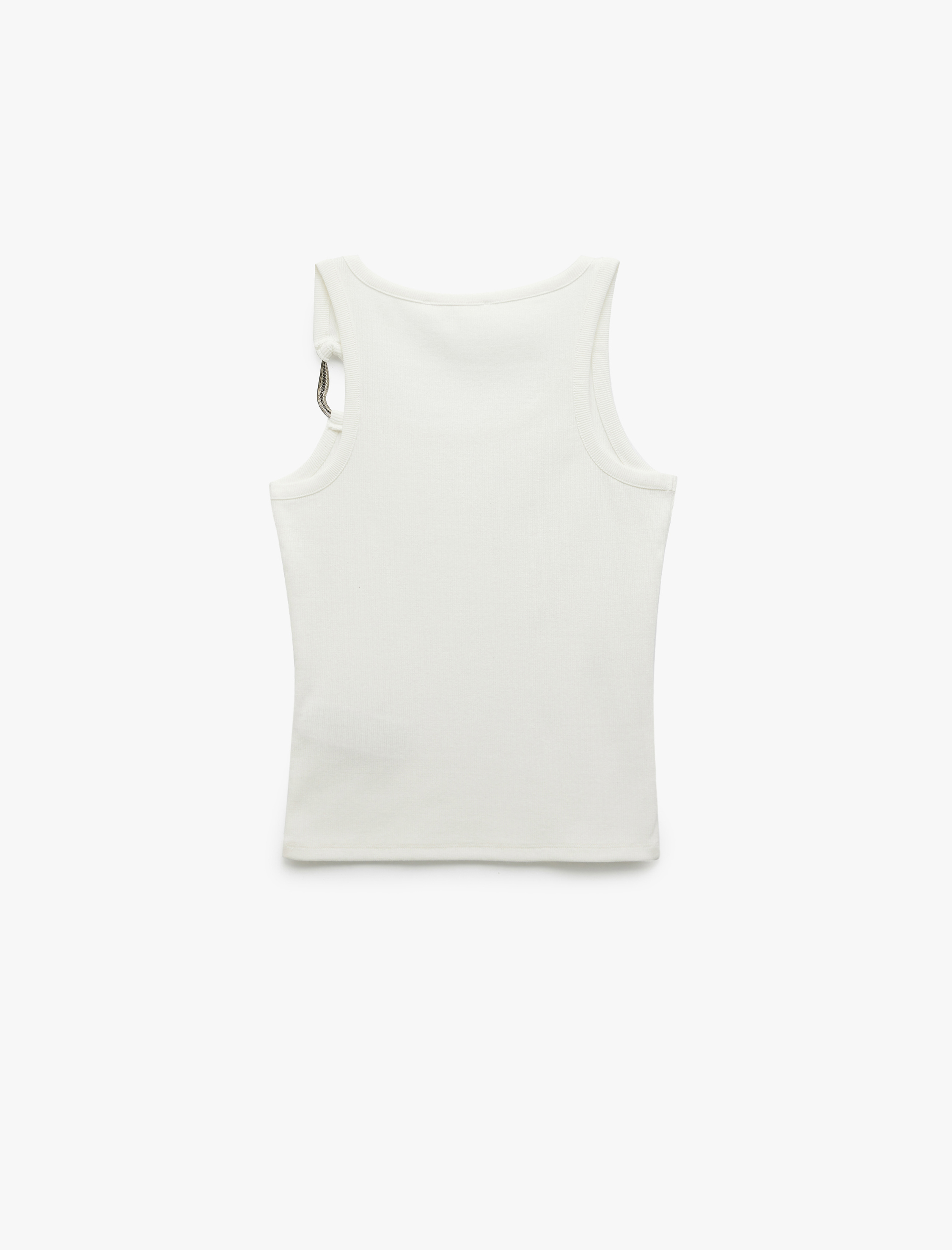   Asimetrik Yaka Metal Aksesuarlı Dar Kesim Kolsuz Bluz