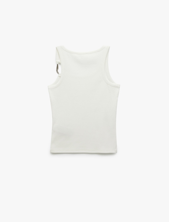  Asimetrik Yaka Metal Aksesuarlı Dar Kesim Kolsuz Bluz