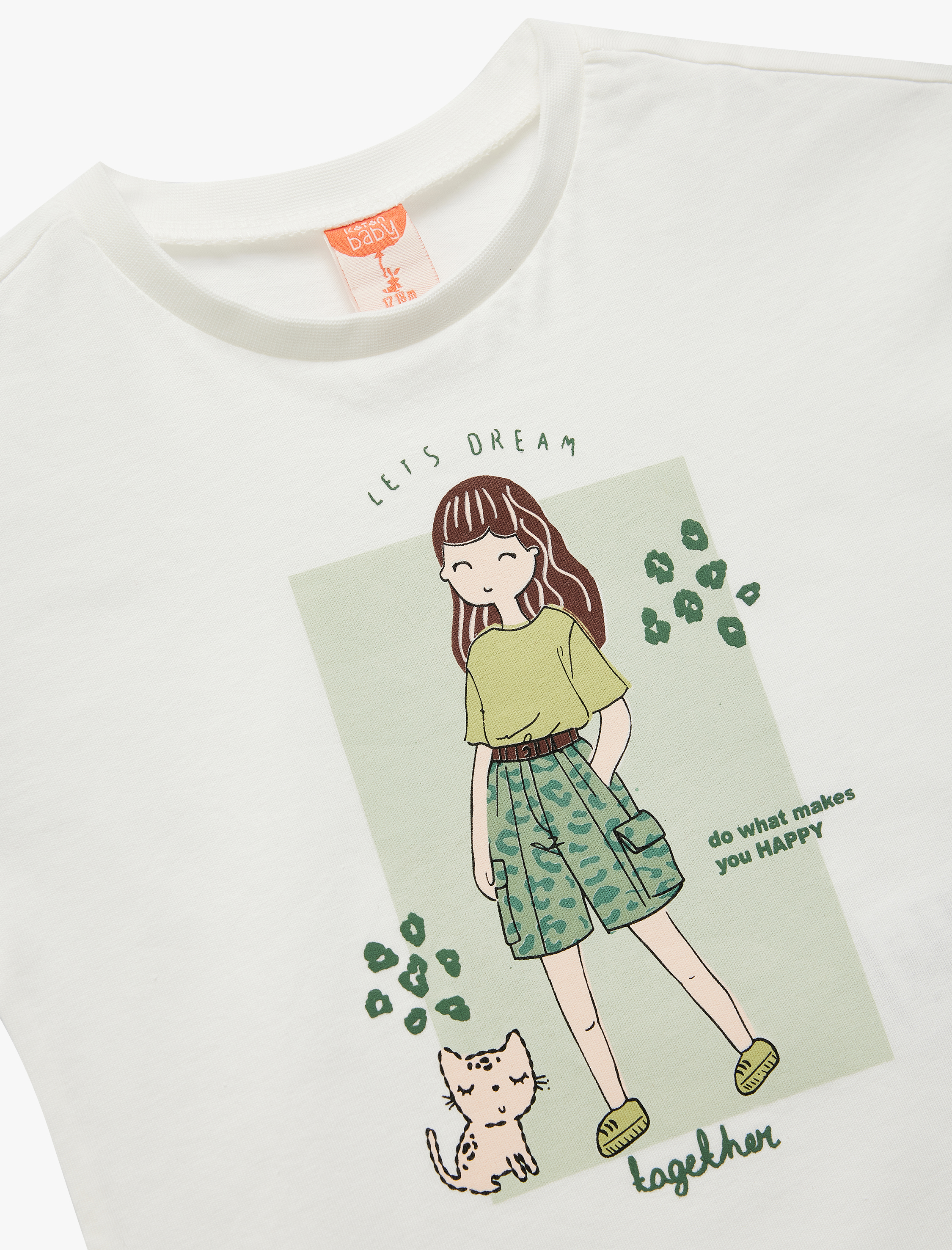  Kız Bebek Bisiklet Yaka Pamuklu Baskılı Kısa Kollu Tişört