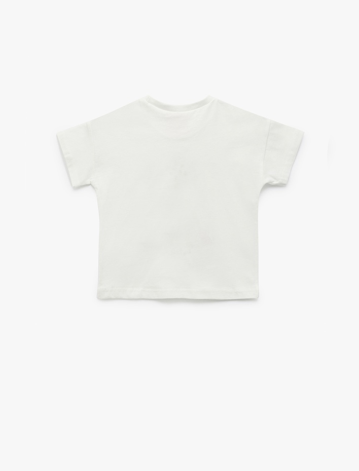 Kız Bebek Bisiklet Yaka Pamuklu Baskılı Kısa Kollu Tişört