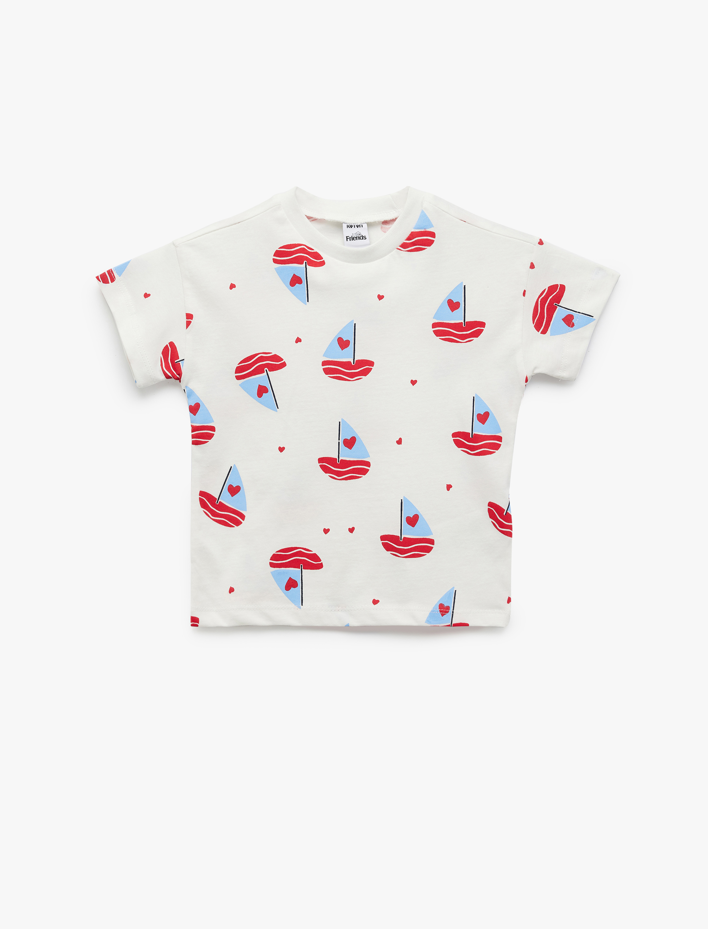  Kız Bebek Baskılı Bisiklet Yaka Kısa Kollu Pamuklu Tişört