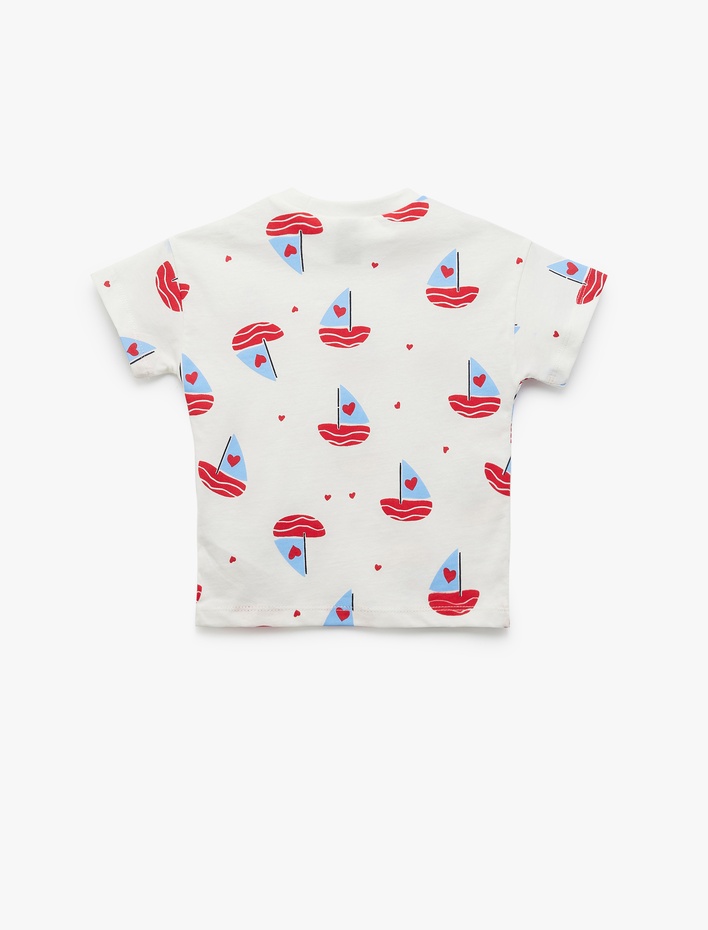 Kız Bebek Baskılı Bisiklet Yaka Kısa Kollu Pamuklu Tişört