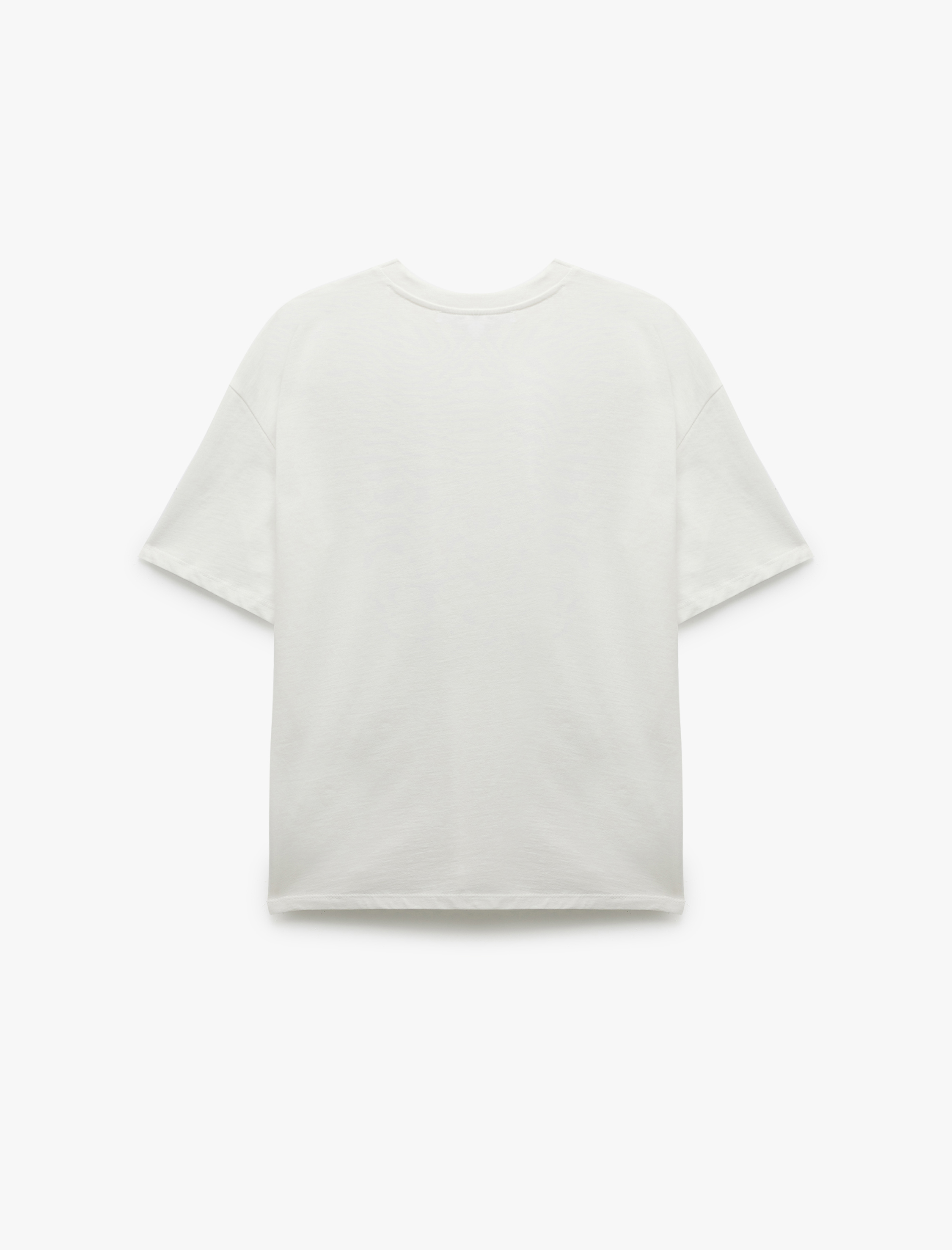   Kısa Kollu Bisiklet Yaka Pamuklu Ayıcık Baskılı Oversize Tişört