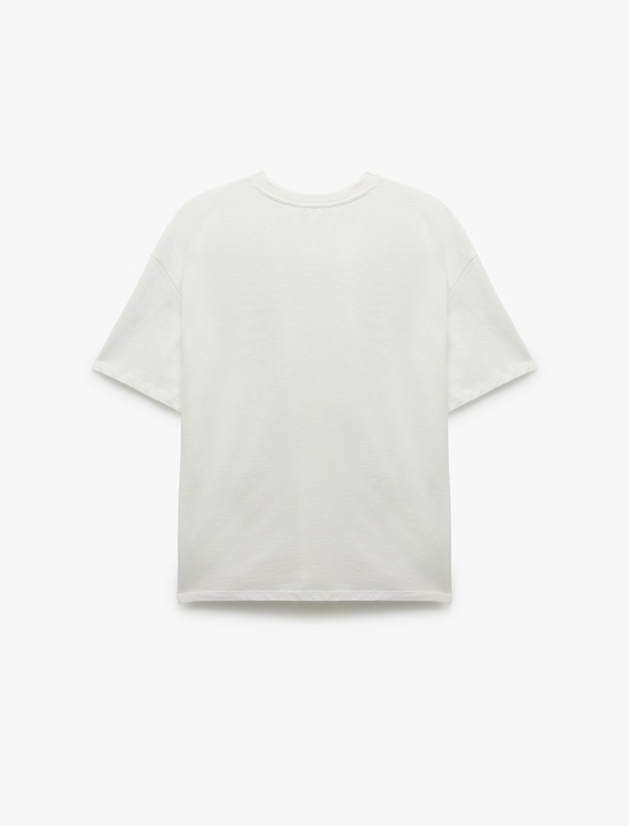  Kısa Kollu Bisiklet Yaka Pamuklu Ayıcık Baskılı Oversize Tişört