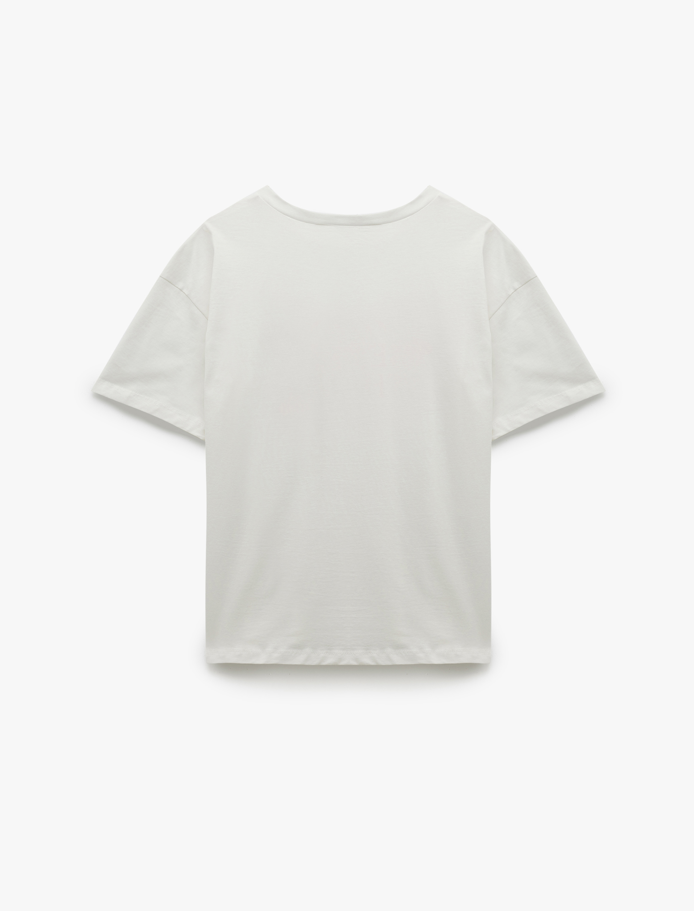   Kısa Kollu Bisiklet Yaka Pamuklu Fiyonk Baskılı Oversize Tişört