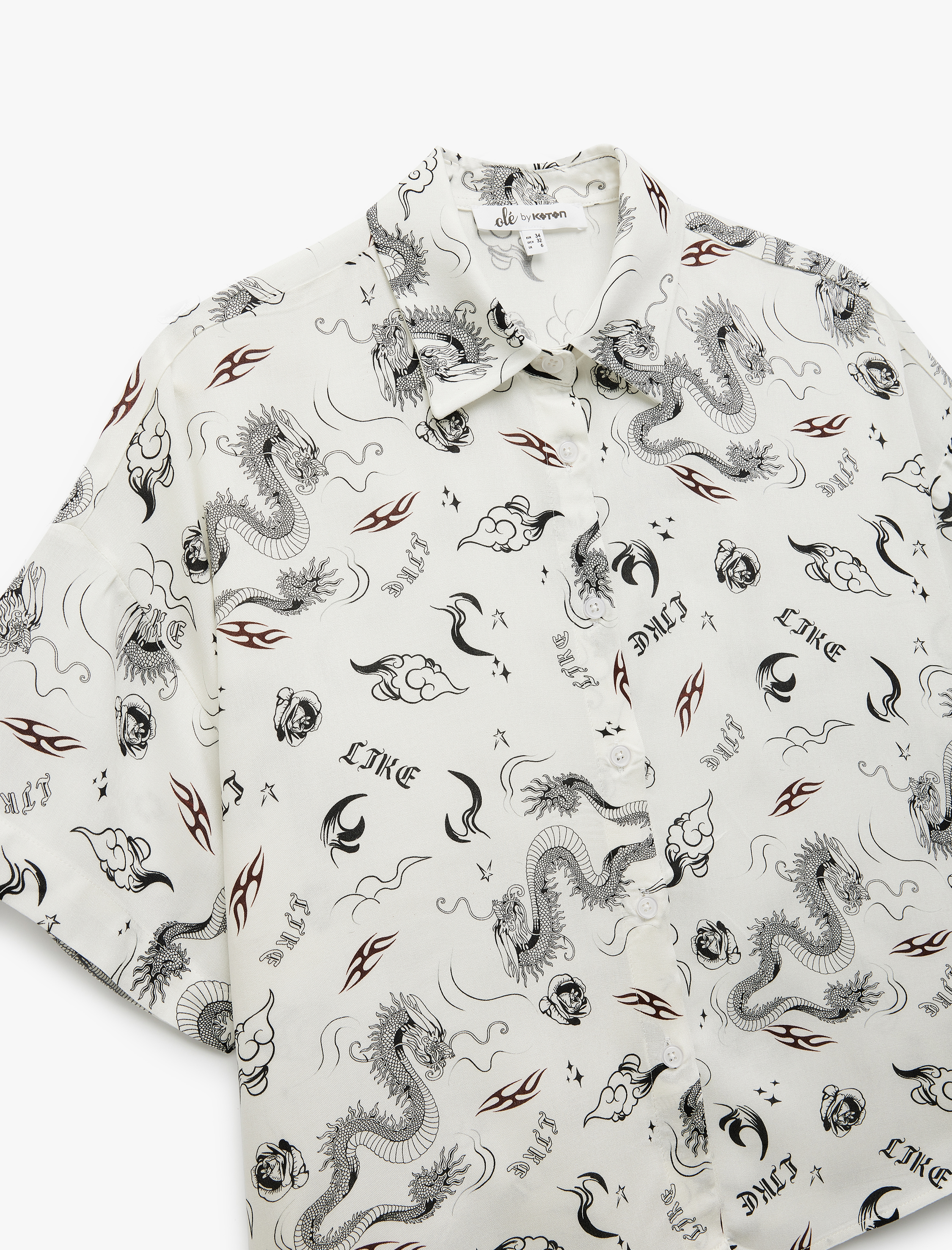   Kısa Kollu Klasik Yaka Düğmeli Viskon Oversize Gömlek