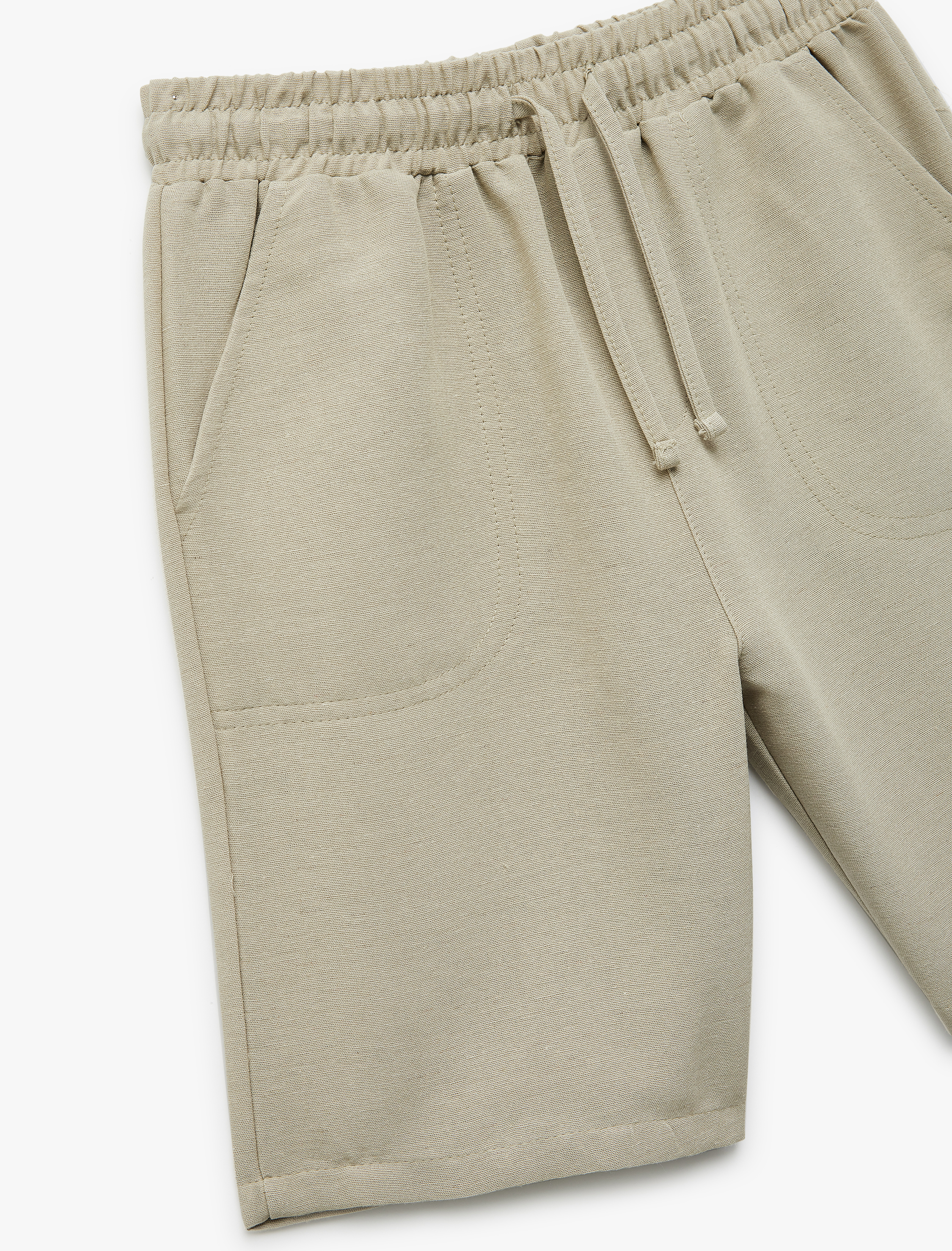  Erkek Çocuk Beli Bağcıklı Keten ve Viskon Karışımlı Cep Detaylı Şort