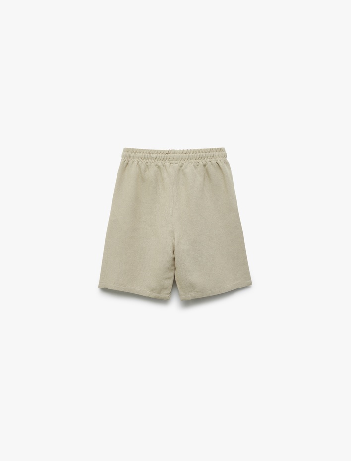 Erkek Çocuk Beli Bağcıklı Keten ve Viskon Karışımlı Cep Detaylı Şort