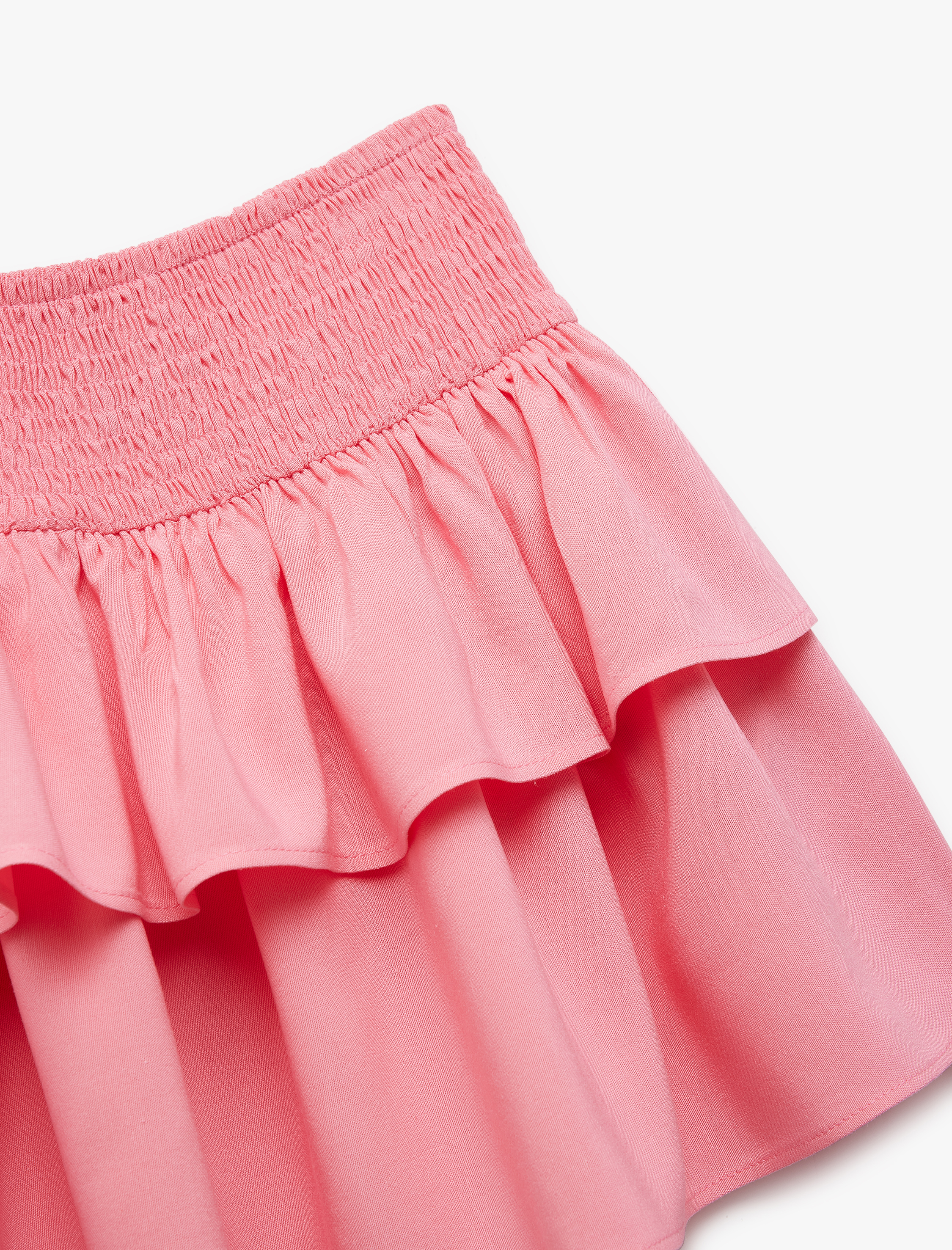 Kız Çocuk Kat Detaylı Beli Lastikli Keten Karışımlı Viskon Etek