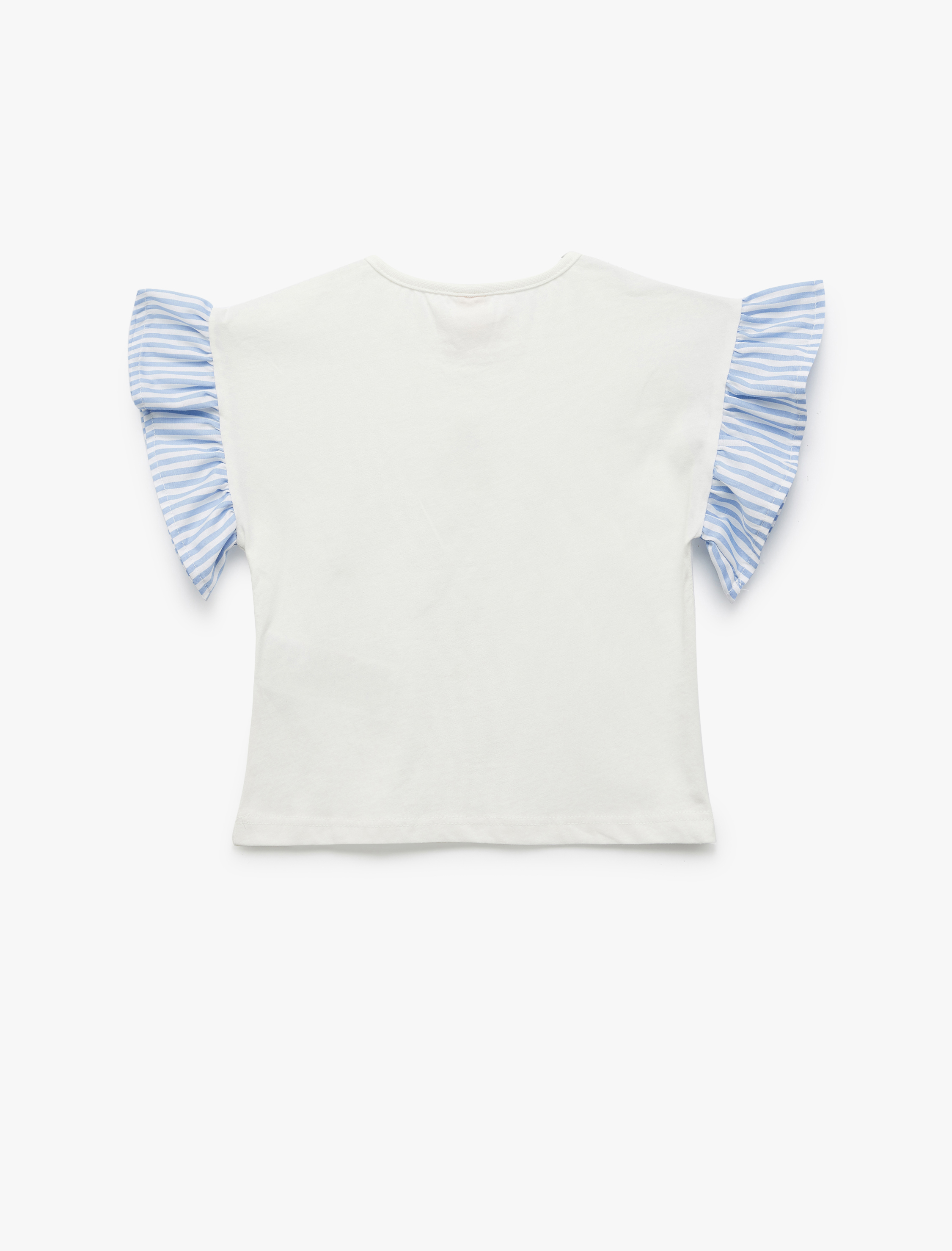  Kız Bebek Kısa Kollu Fırfır Detaylı Baskılı Pamuklu Tişört