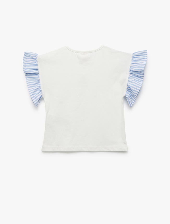 Kız Bebek Kısa Kollu Fırfır Detaylı Baskılı Pamuklu Tişört