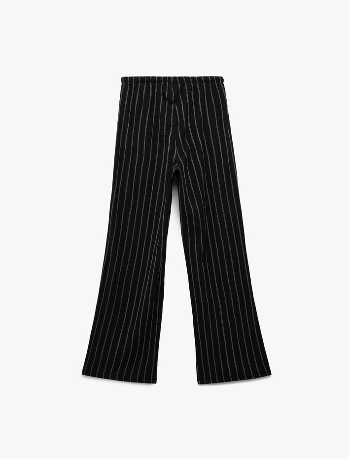  Beli Bağcıklı Çizgili Düz Uzun Paça Pantolon
