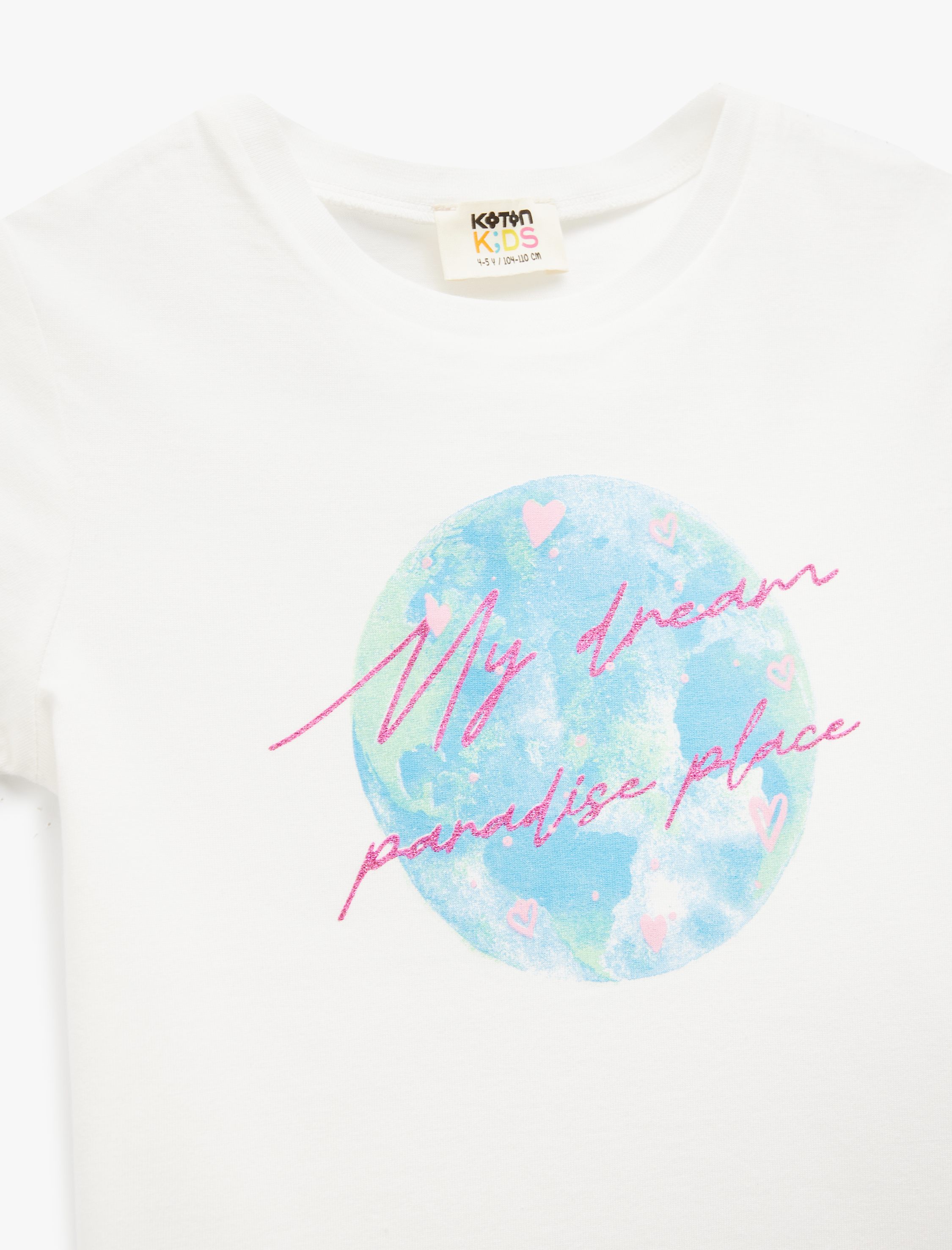  Kız Çocuk Pamuklu Kısa Kollu Bisiklet Yaka Baskılı Tişört