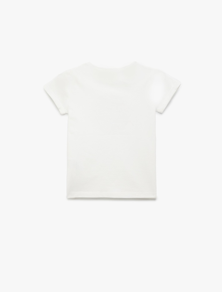 Kız Çocuk Pamuklu Kısa Kollu Bisiklet Yaka Baskılı Tişört