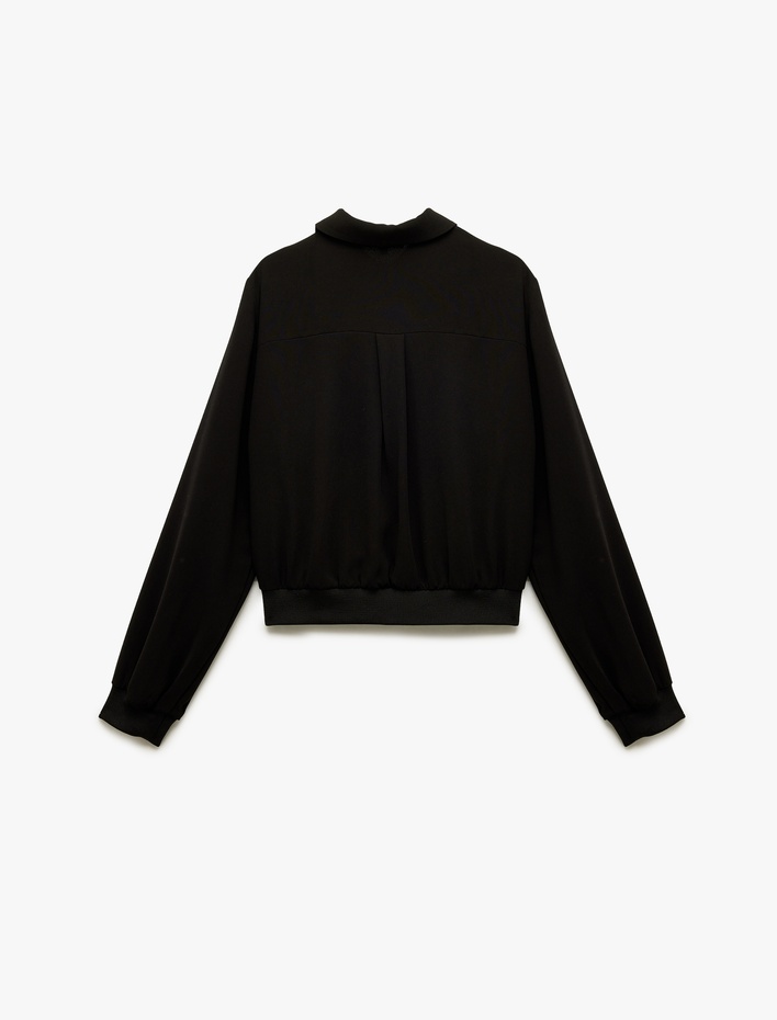  Düğmeli Uzun Kollu Klasik Yaka Krep Gömlek