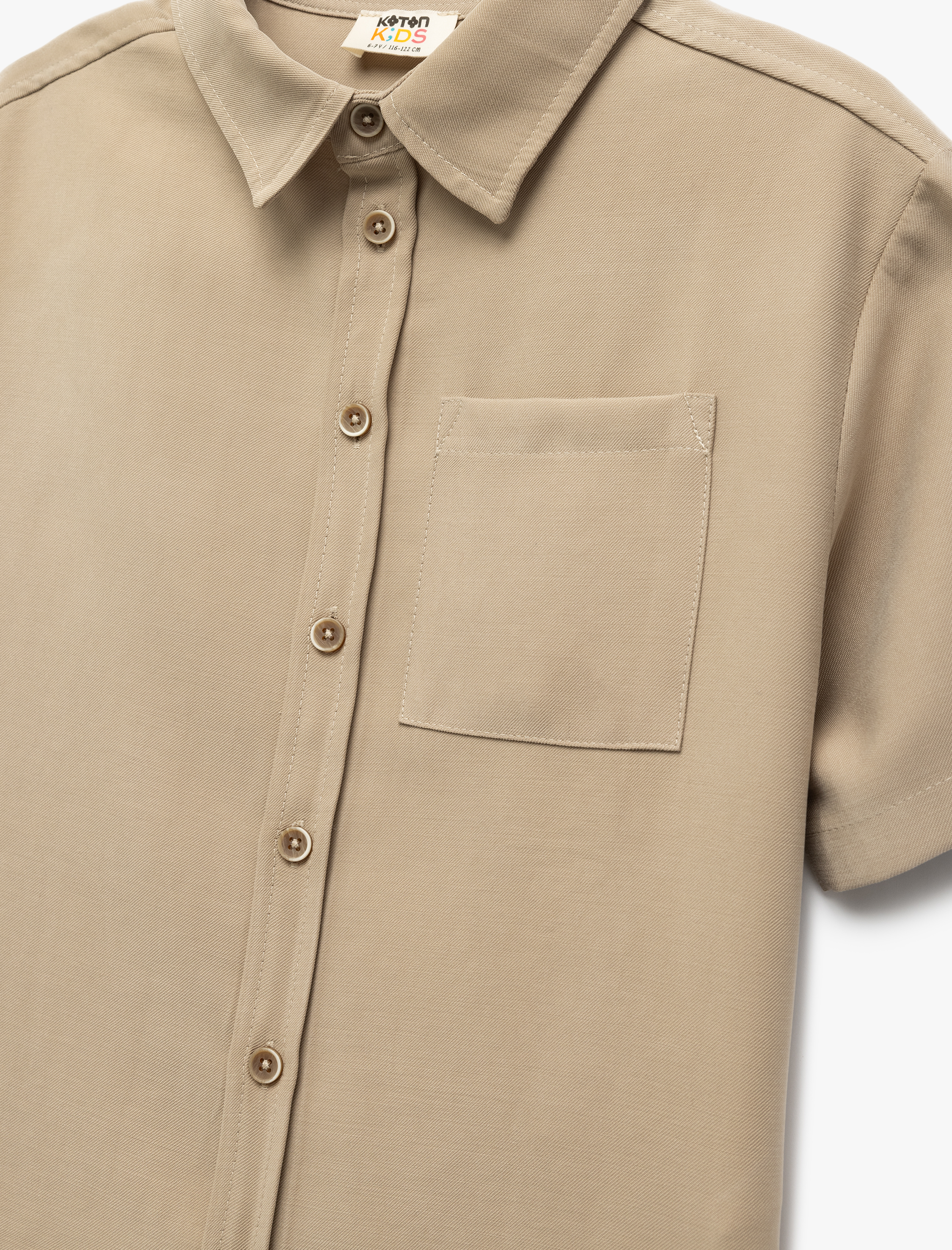  Erkek Çocuk Kısa Kollu Düğmeli Tek Cep Detaylı Basic Viskon Gömlek