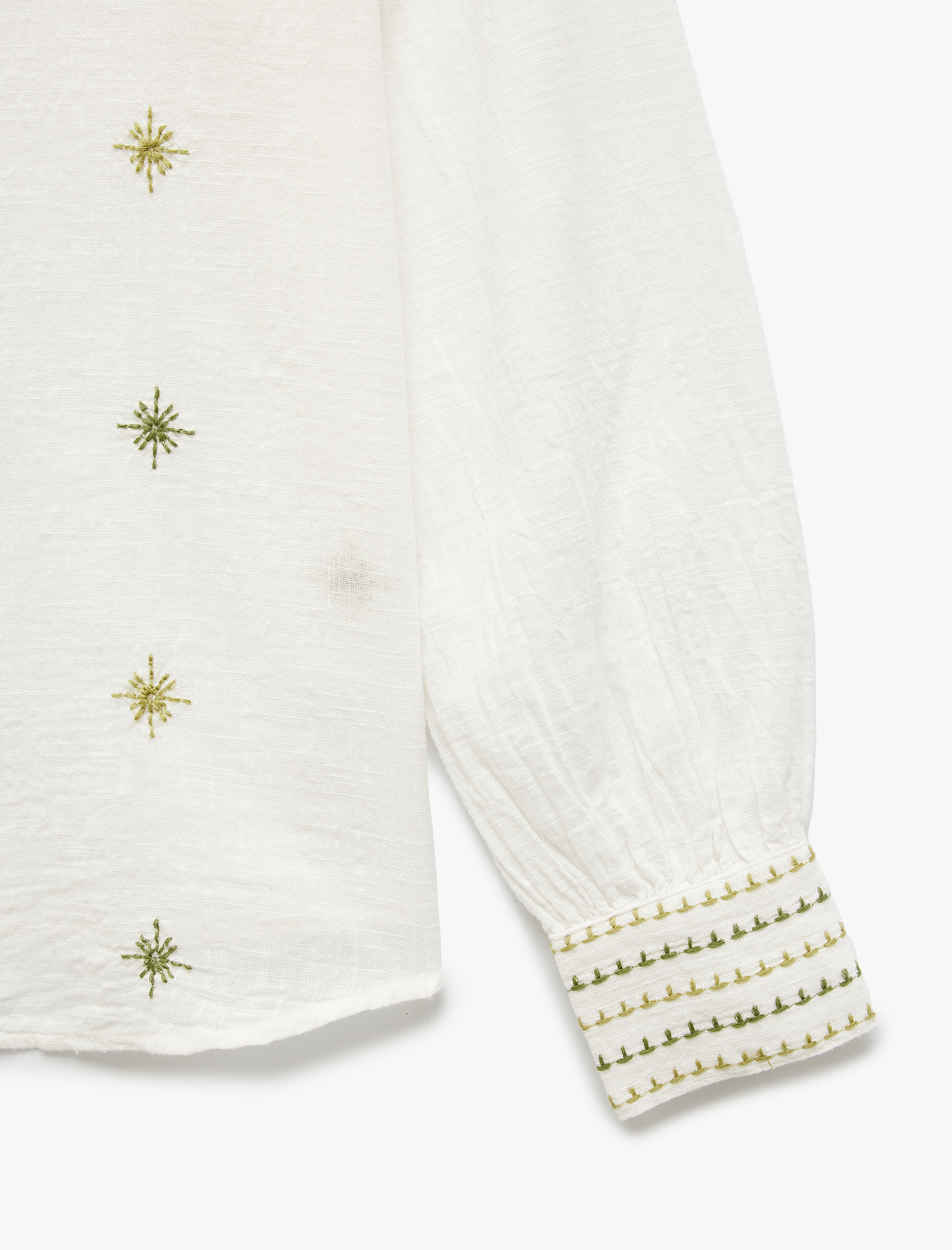   Pamuklu Nakış Detaylı Uzun Kollu Müslin Gömlek