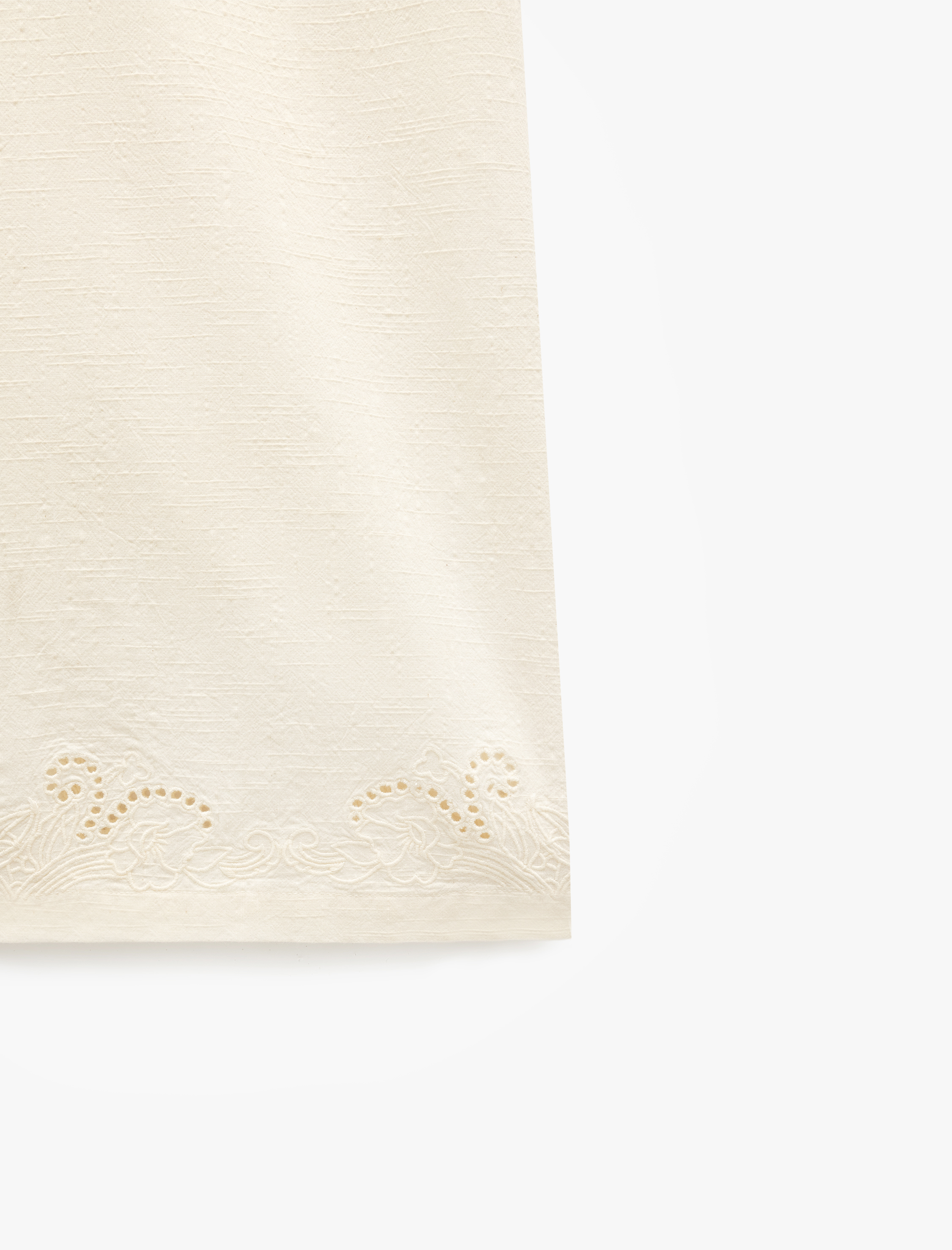   Pamuk Dokulu Brodeli Yüksek Bel Düz Bol Paça Pantolon