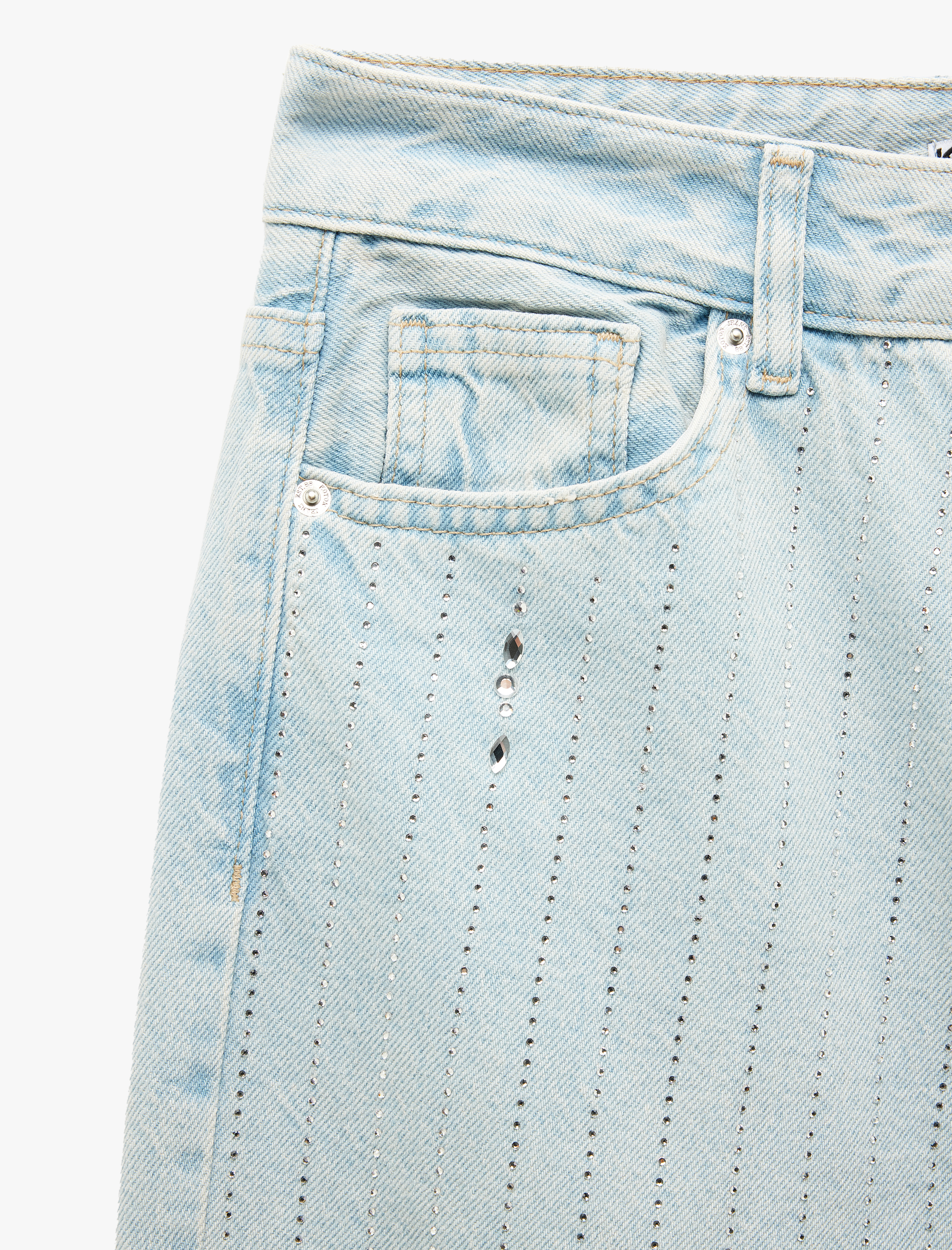   Taş Detaylı Düz Paça Düğmeli Pamuklu Jean Pantolon - Straight Fit Jean