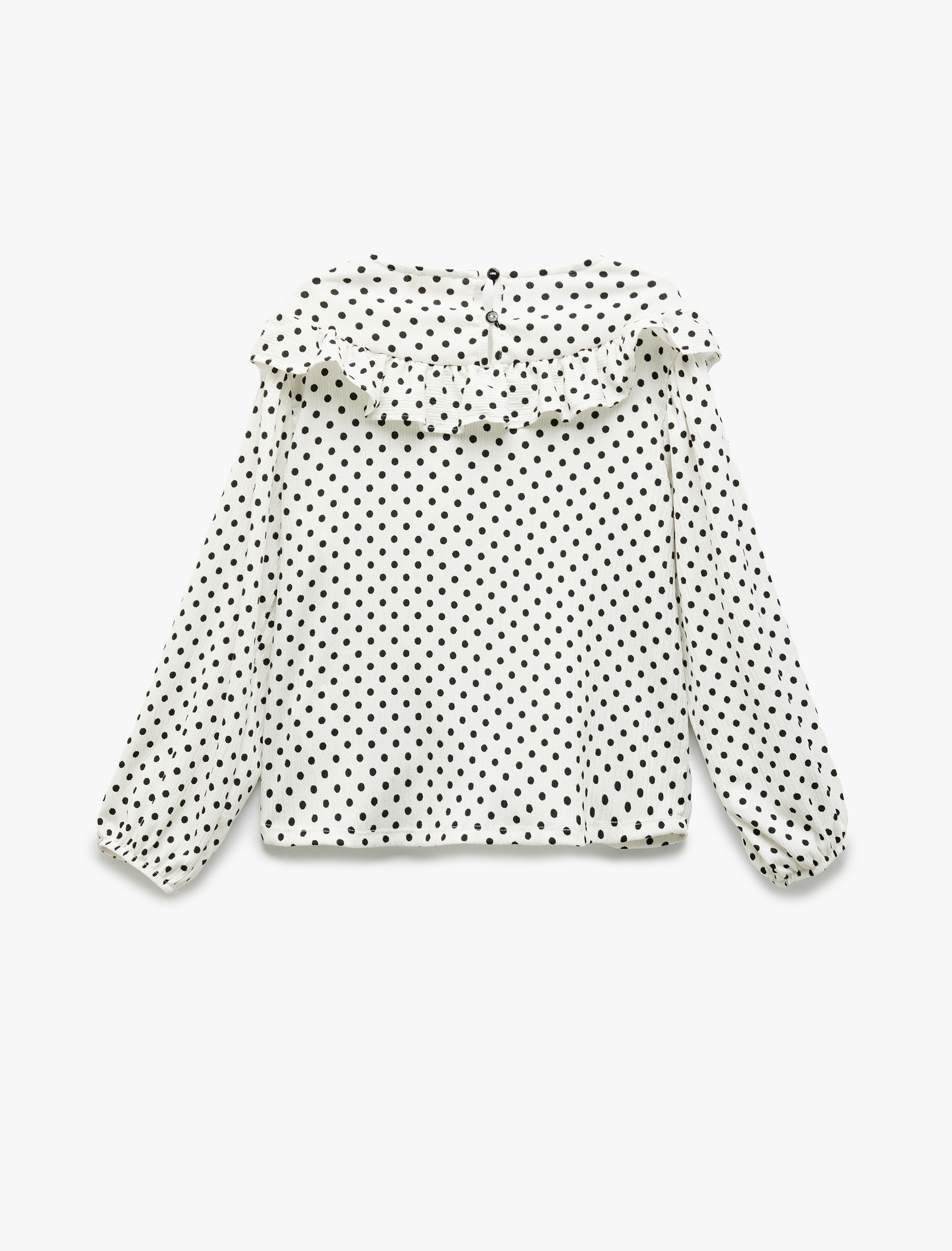  Kız Çocuk Puantiyeli Fırfırlı Bisiklet Yaka Uzun Kollu Bluz