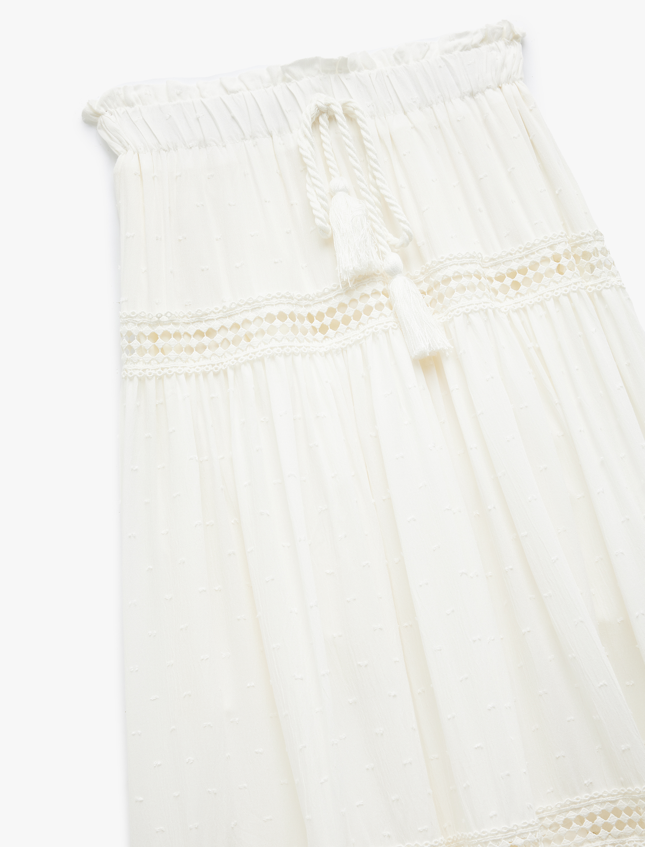   Pamuk Astarlı Fistolu Bağlama Detaylı Uzun Viskon Etek