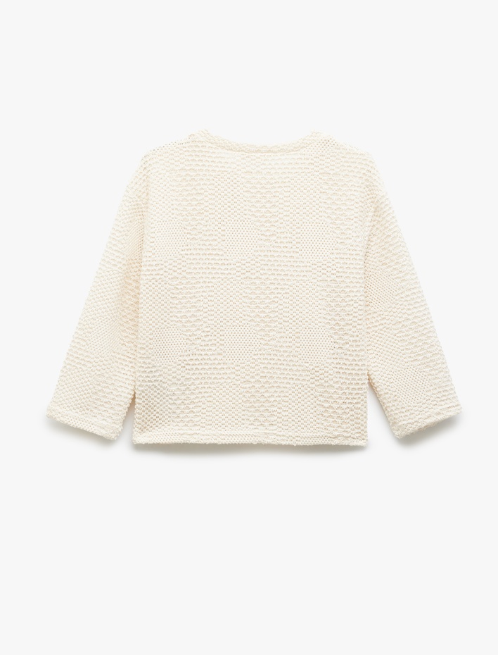 Kız Çocuk Bisiklet Yaka Uzun Kollu Pamuk Karışımlı Crop Sweatshirt