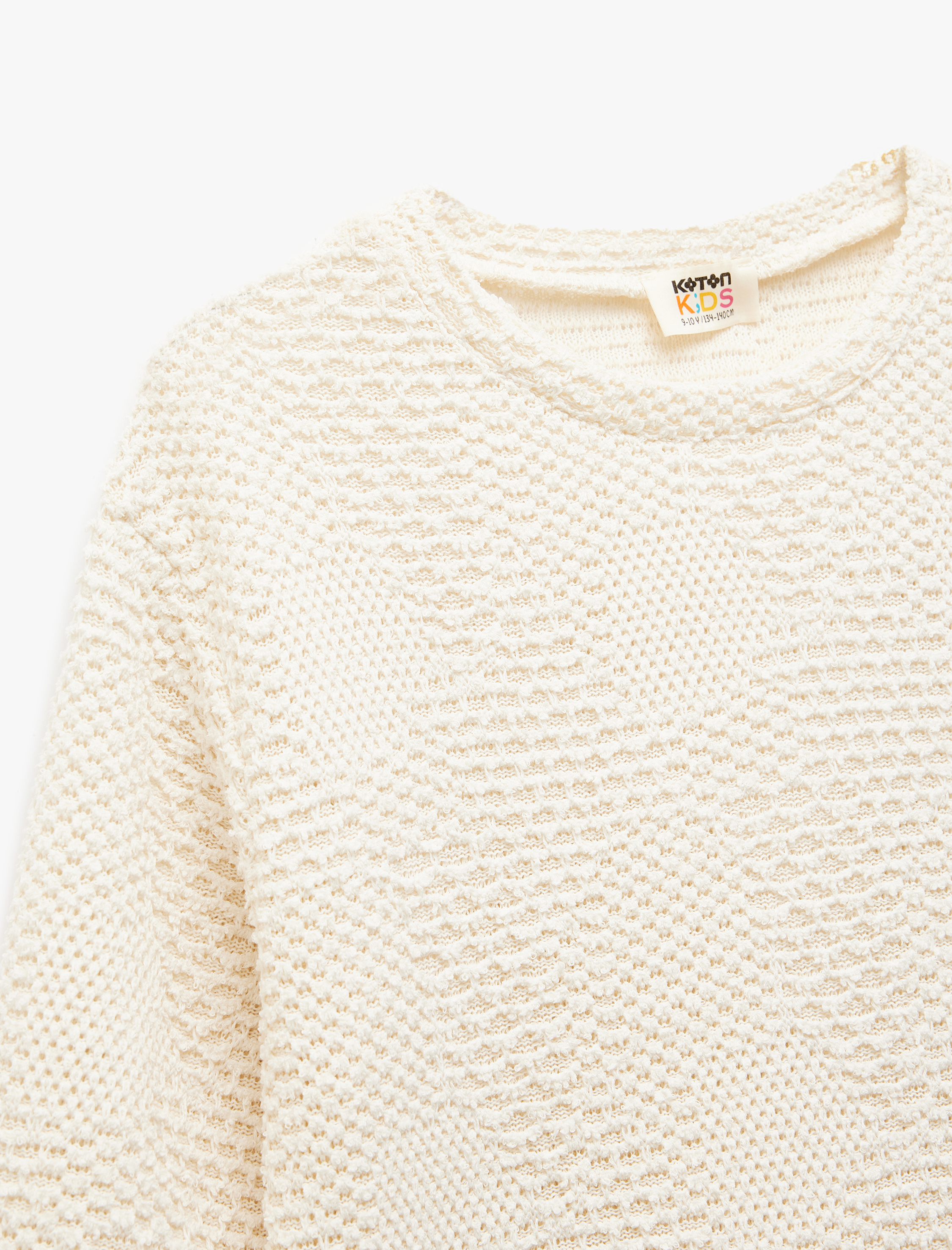  Kız Çocuk Bisiklet Yaka Uzun Kollu Pamuk Karışımlı Crop Sweatshirt