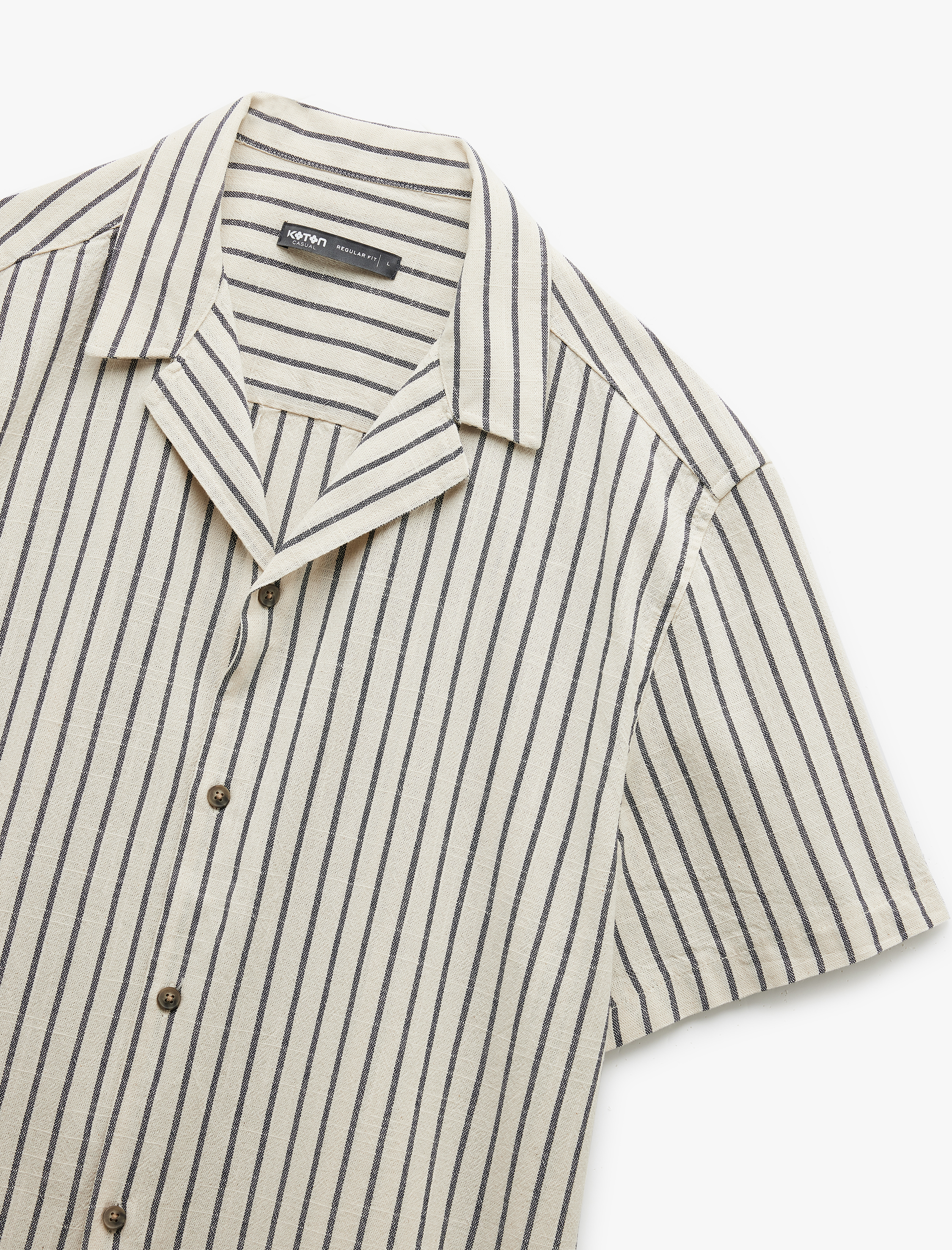 Kısa Kollu Regular Fit Devrik Yaka Pamuklu Çizgili Gömlek