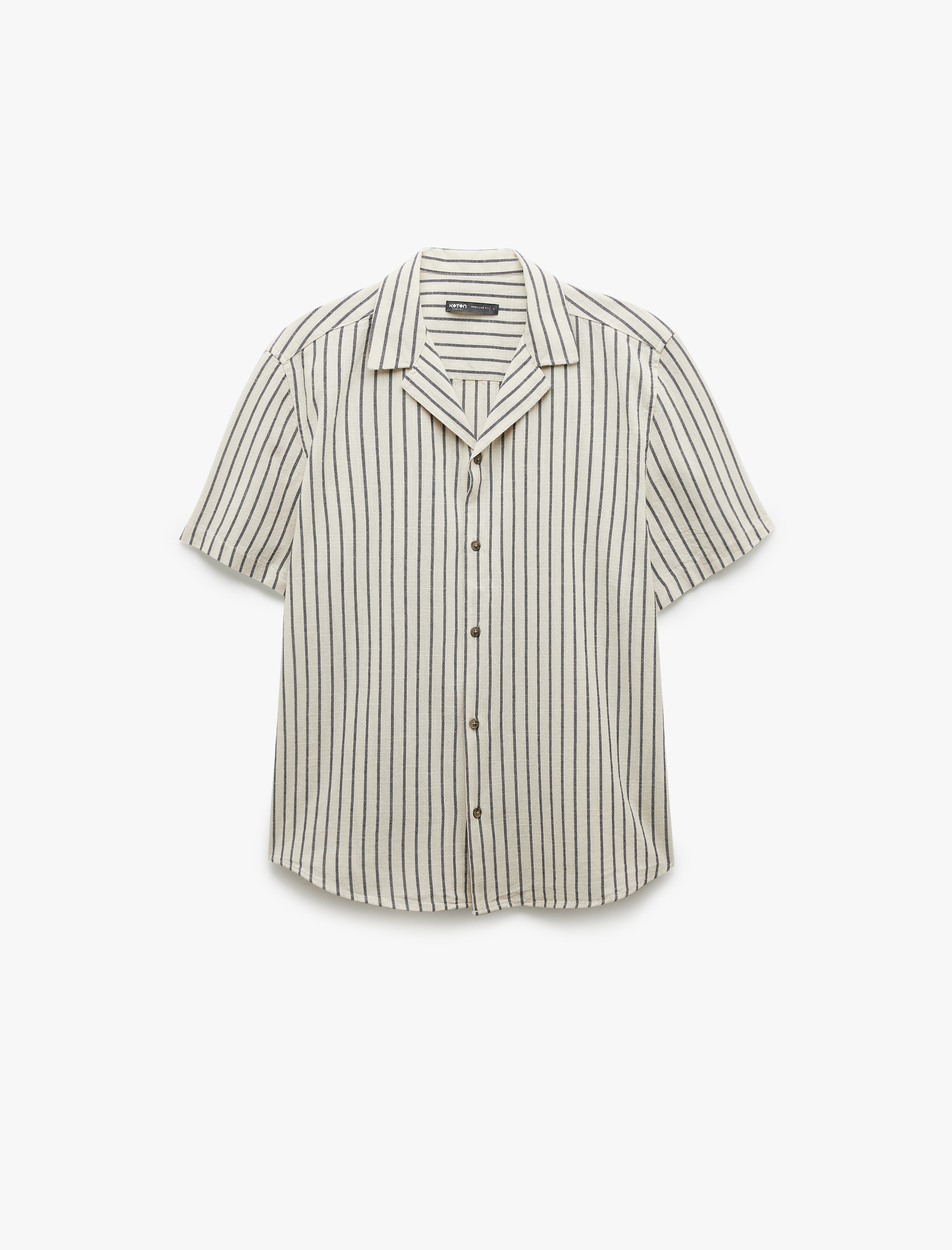Kısa Kollu Regular Fit Devrik Yaka Pamuklu Çizgili Gömlek