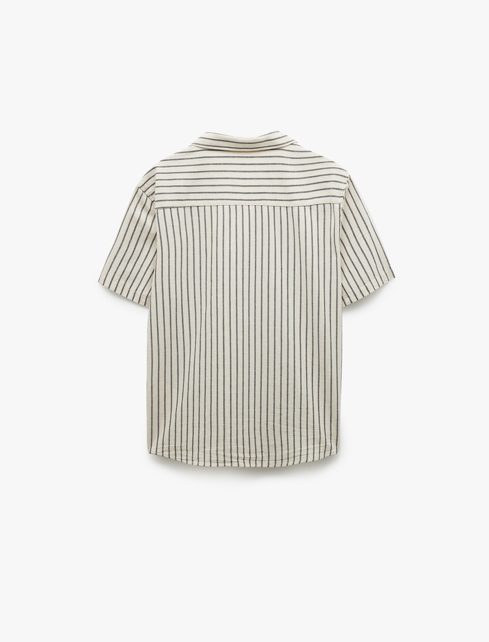  Kısa Kollu Regular Fit Devrik Yaka Pamuklu Çizgili Gömlek