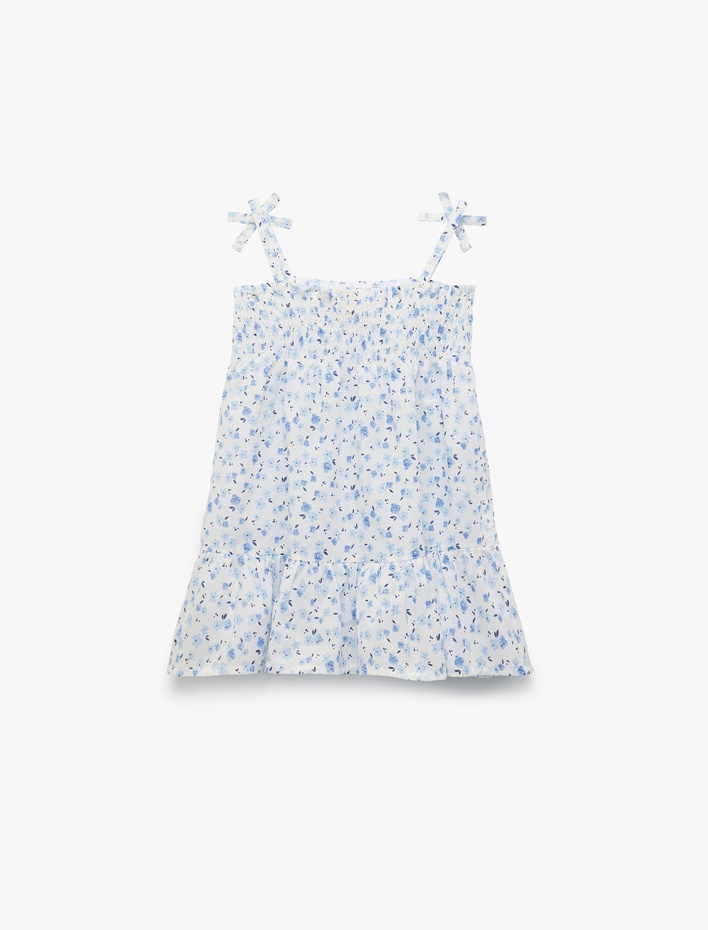 Kız Bebek Pamuklu Fiyonk Detaylı Gipeli Askılı Çiçekli Mini Elbise