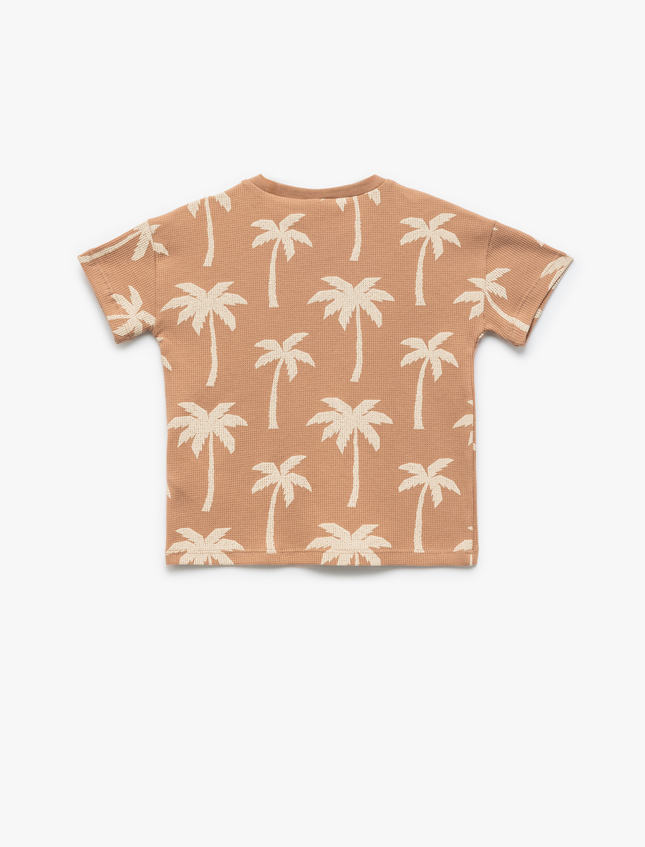  Erkek Bebek Pamuklu Palmiye Baskılı Dokulu Kısa Kollu Tişört